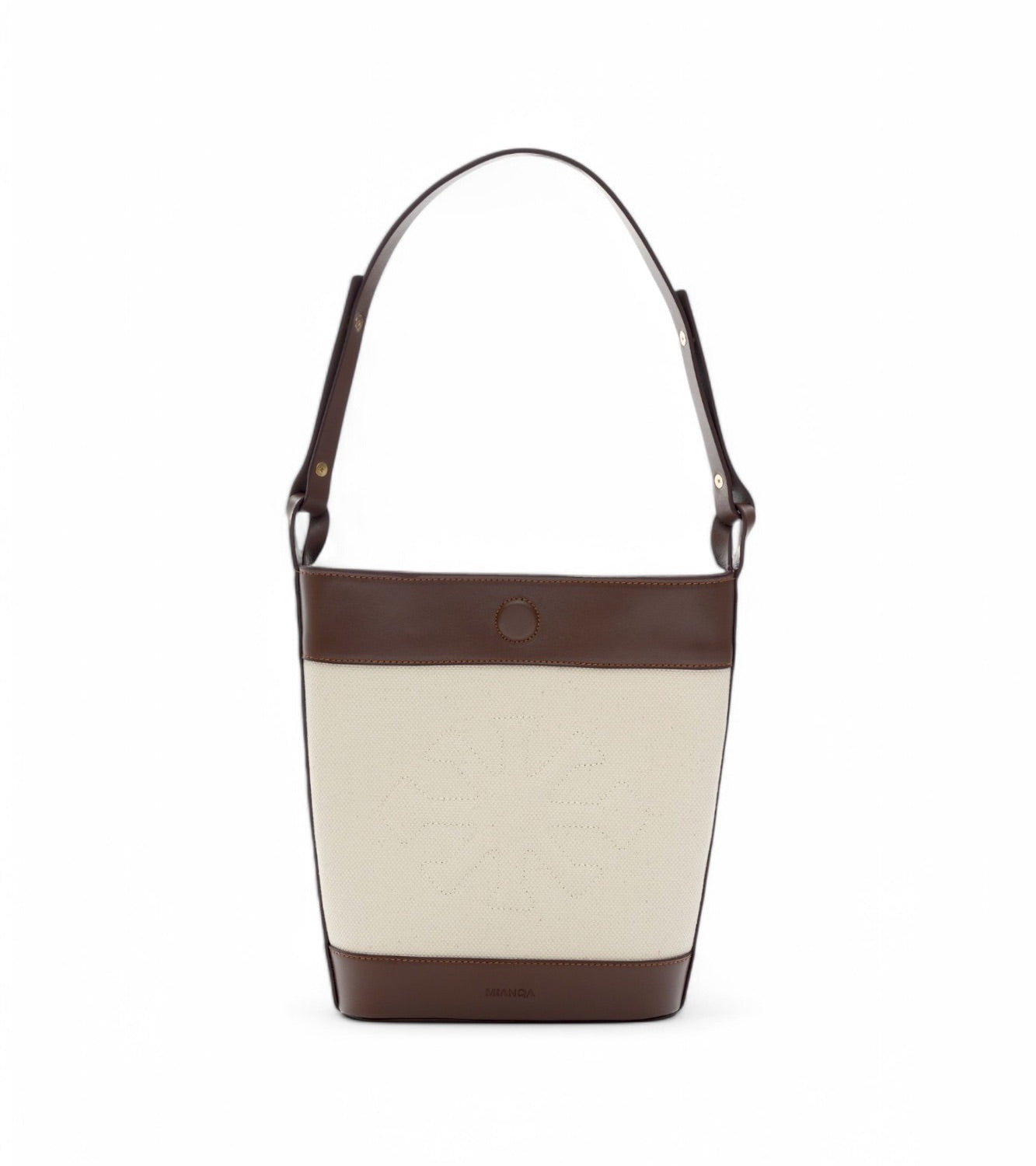 Canvas & Leather Bucket Shoulder Bag White