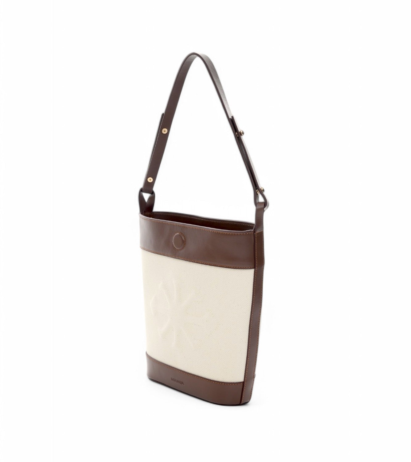 Canvas & Leather Bucket Shoulder Bag White