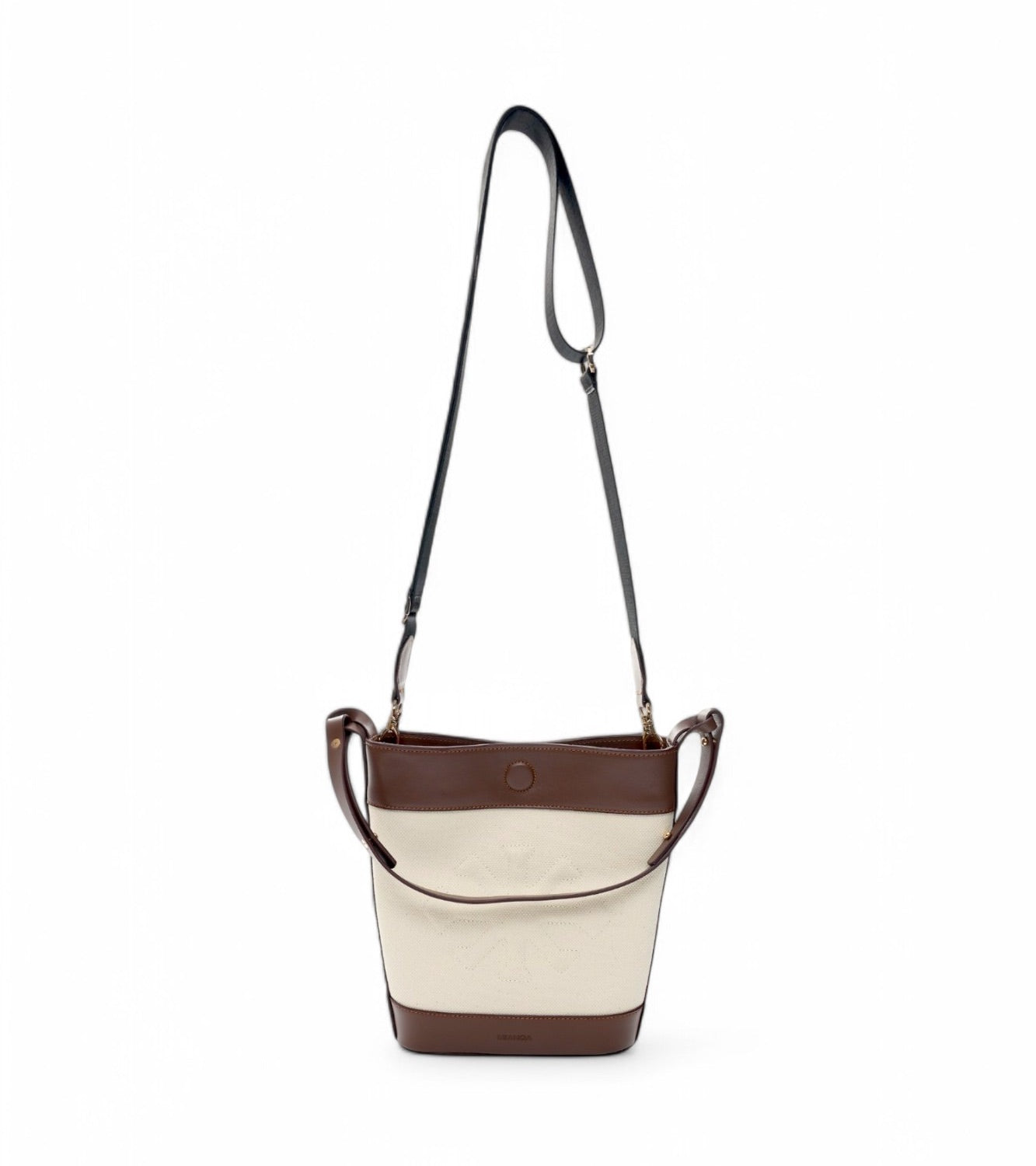 Canvas & Leather Bucket Shoulder Bag White