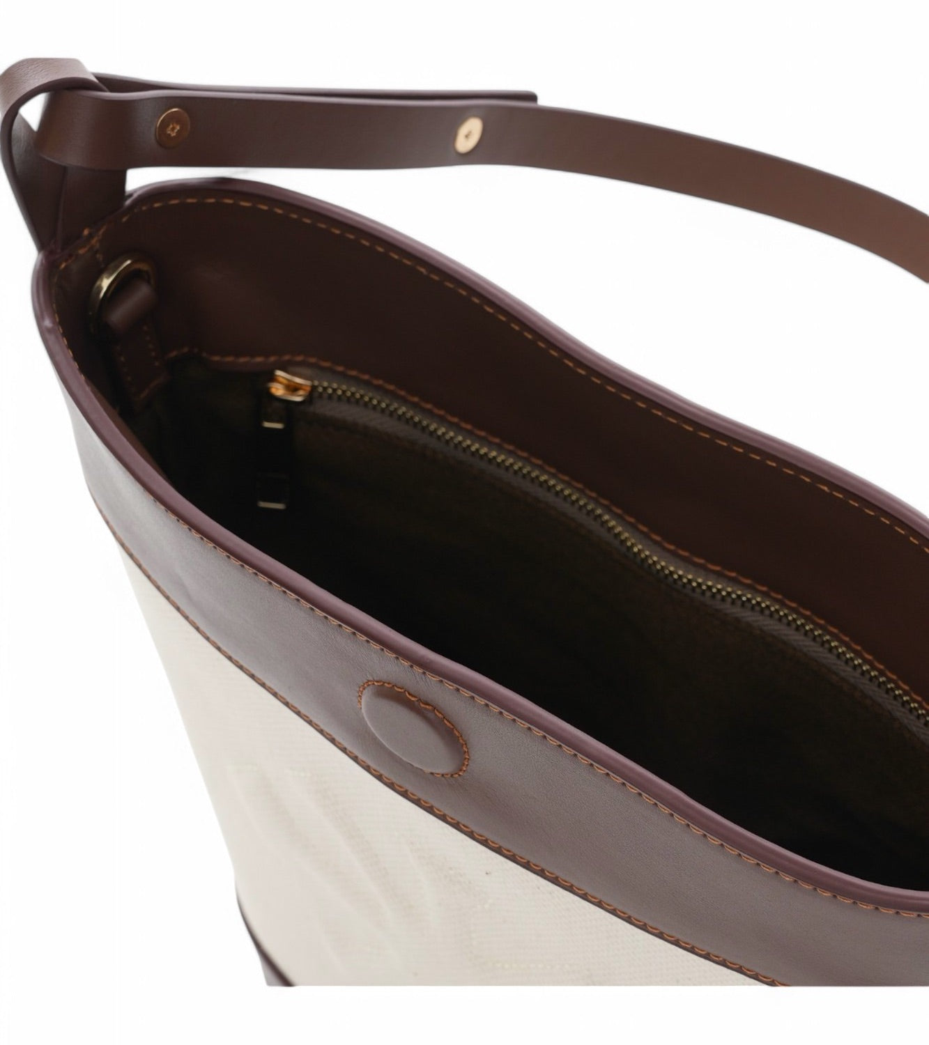 Canvas & Leather Bucket Shoulder Bag White