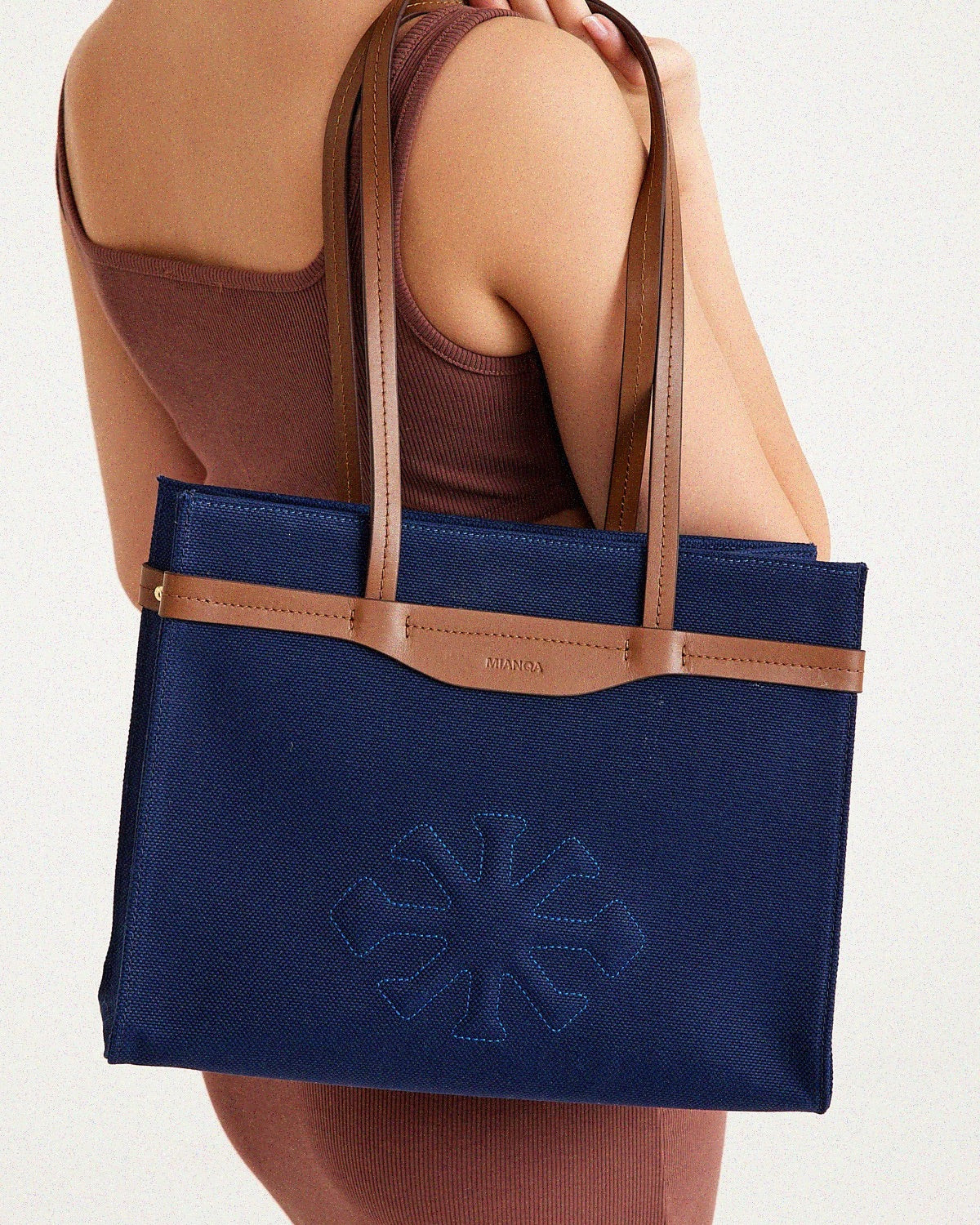 Canvas & Leather Medium Tote Navy