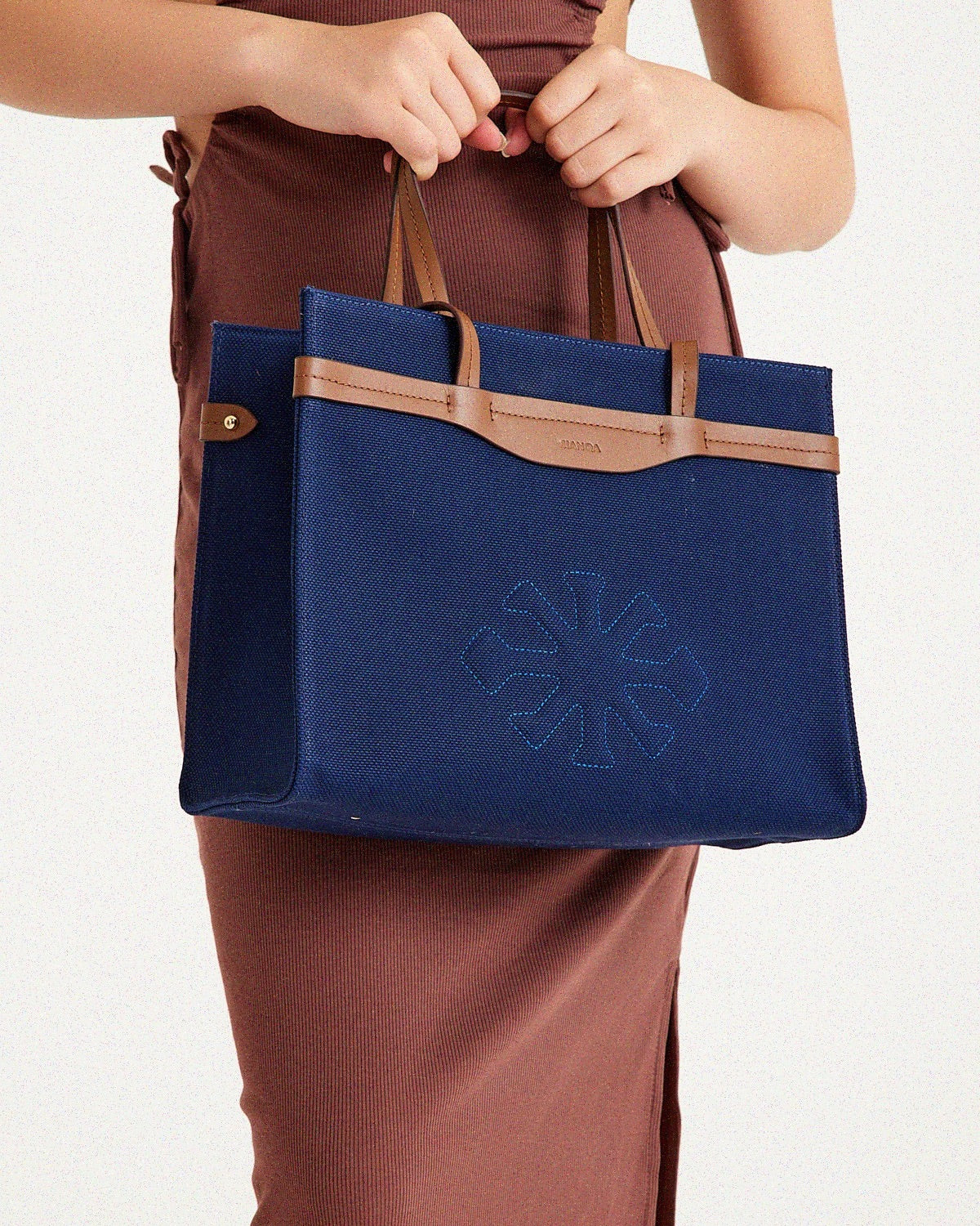 Canvas & Leather Medium Tote Navy