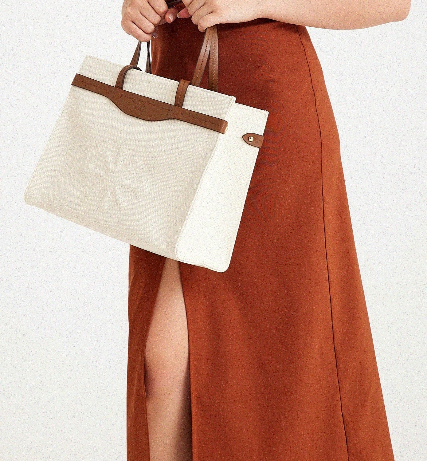 Canvas & Leather Medium Tote White