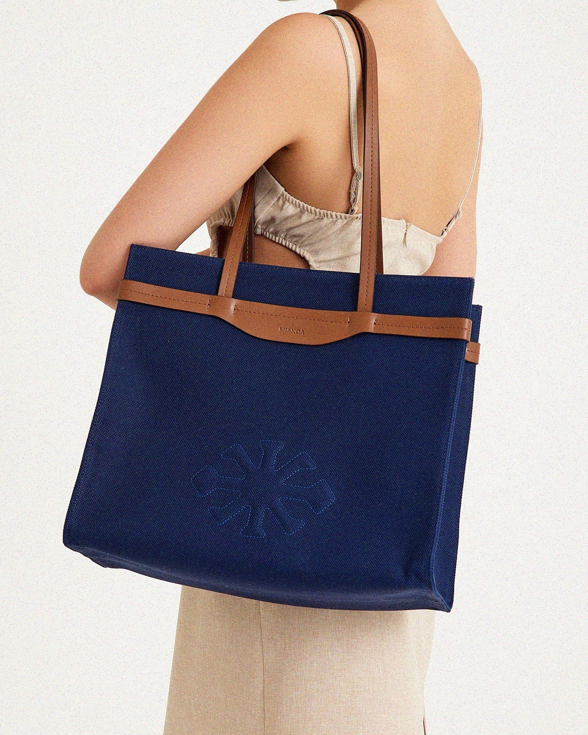 Canvas & Leather Large Tote Navy