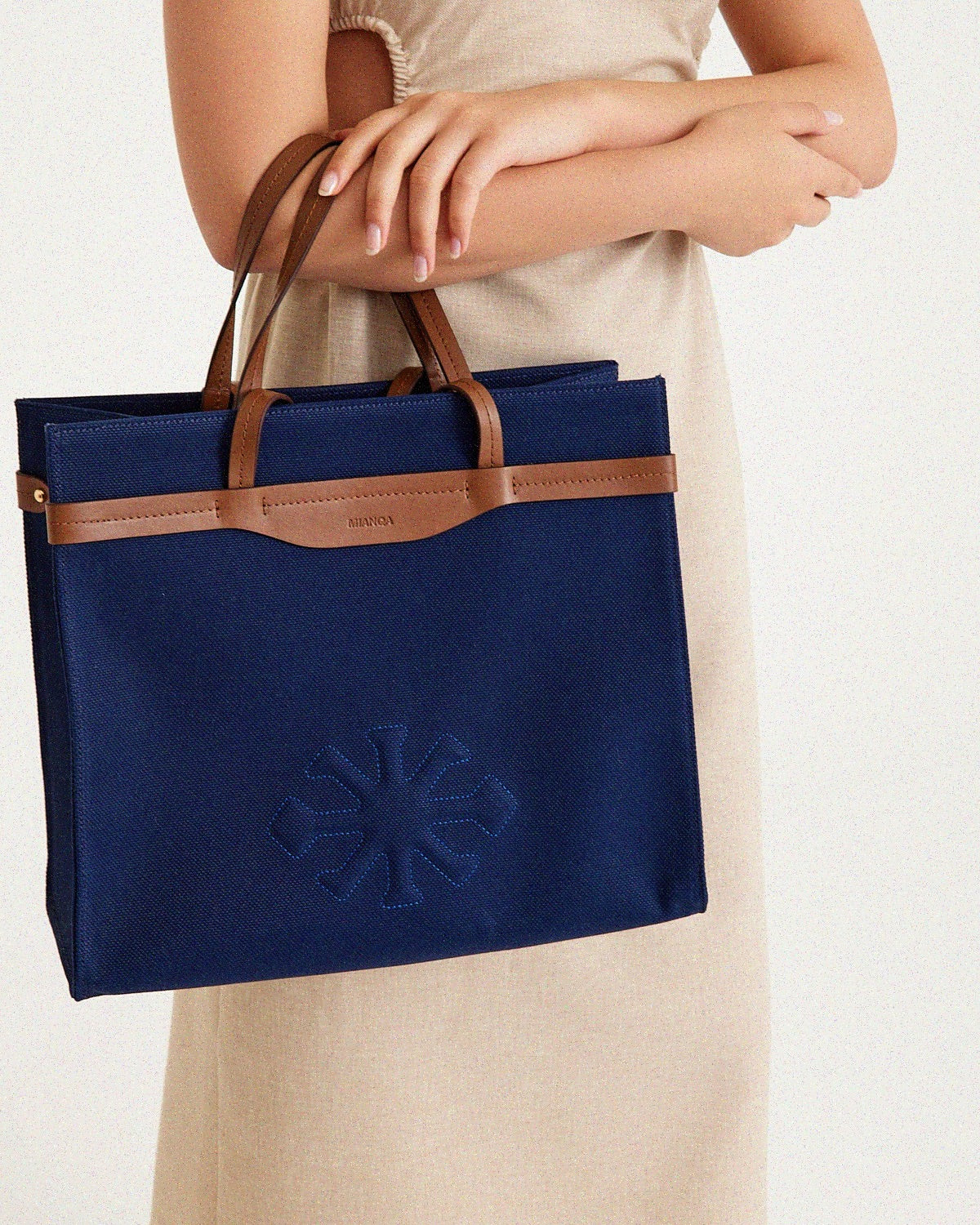 Canvas & Leather Large Tote Navy