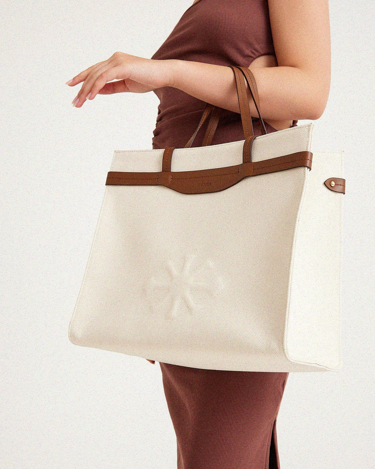 Canvas & Leather Large Tote White