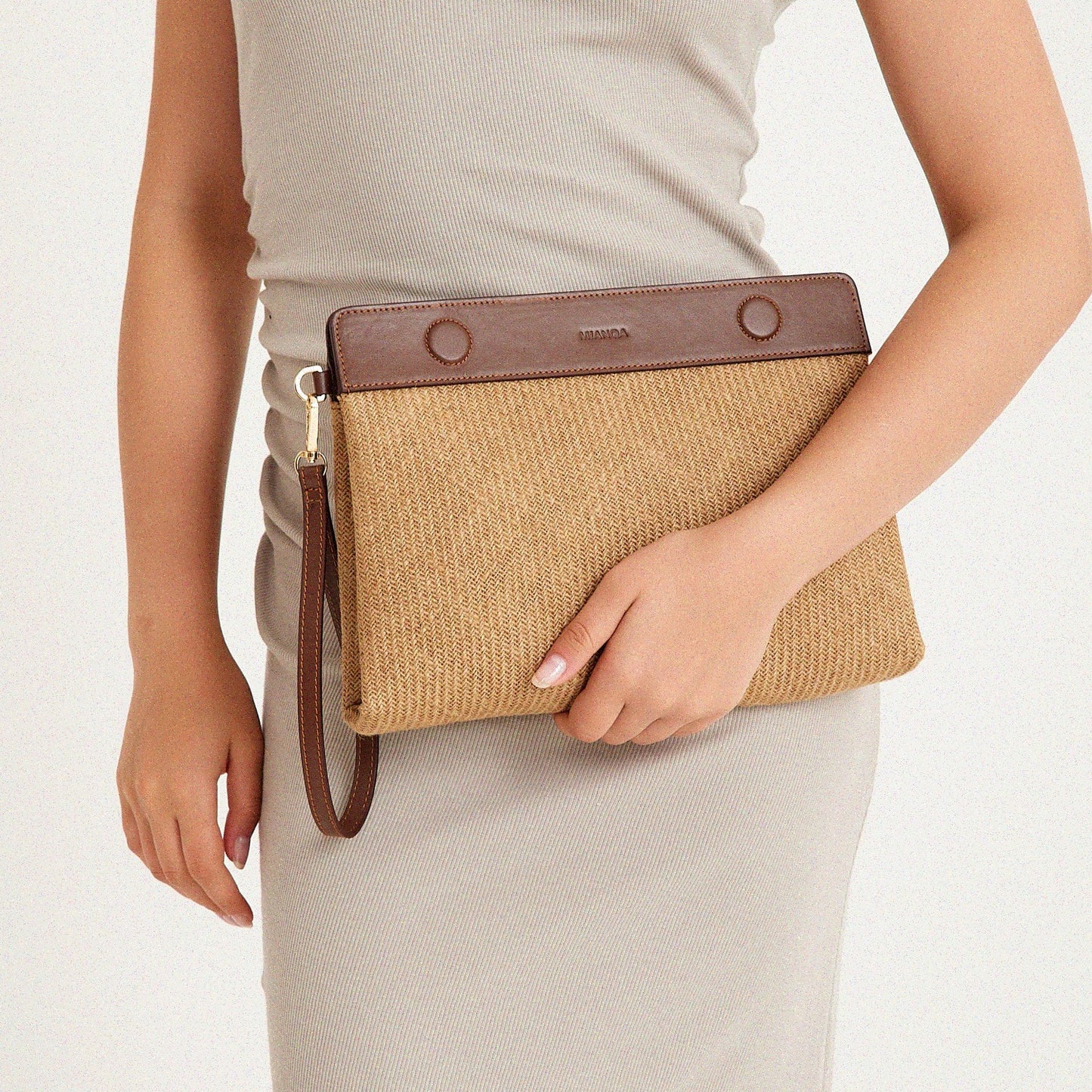 Canvas & Leather Clutch Jute