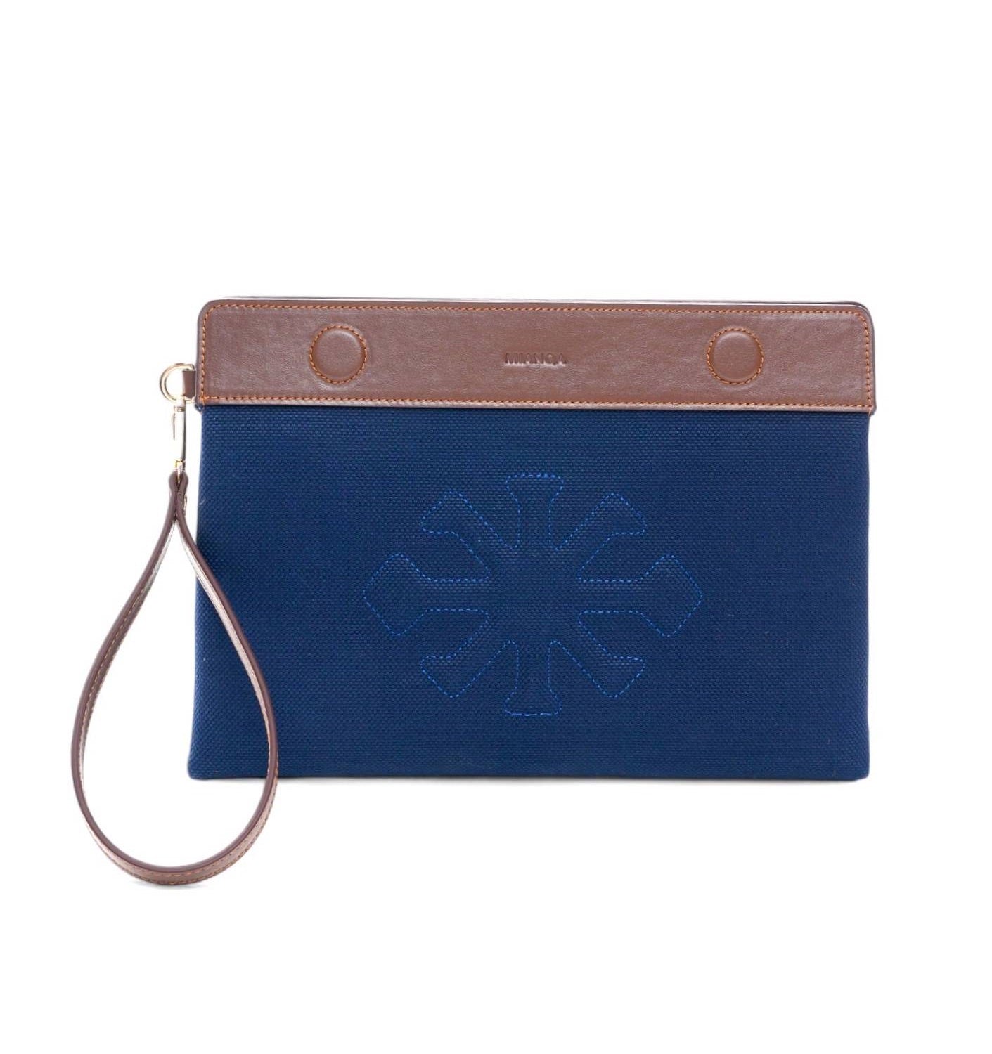Canvas & Leather Clutch Navy