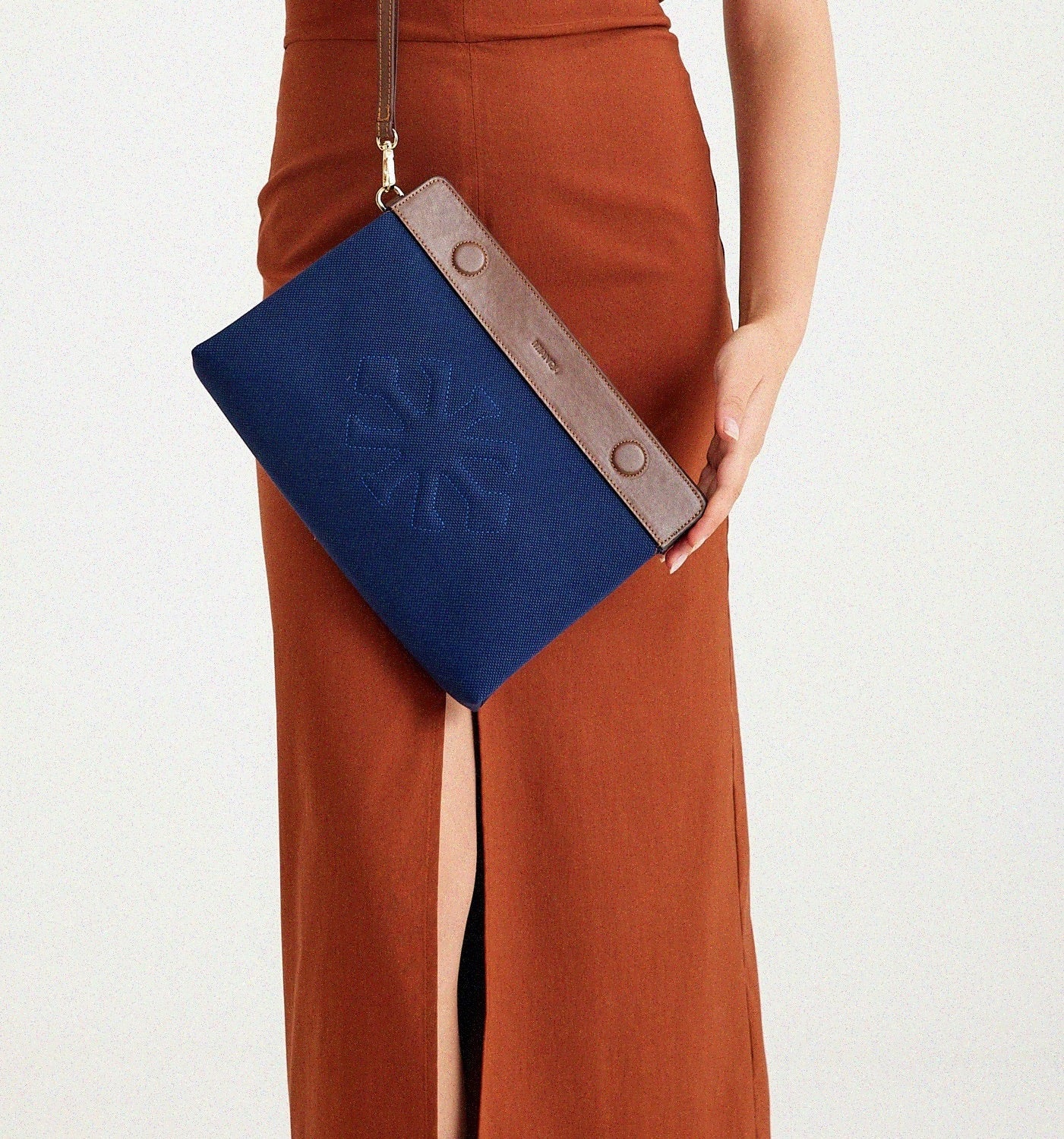 Canvas & Leather Clutch Navy