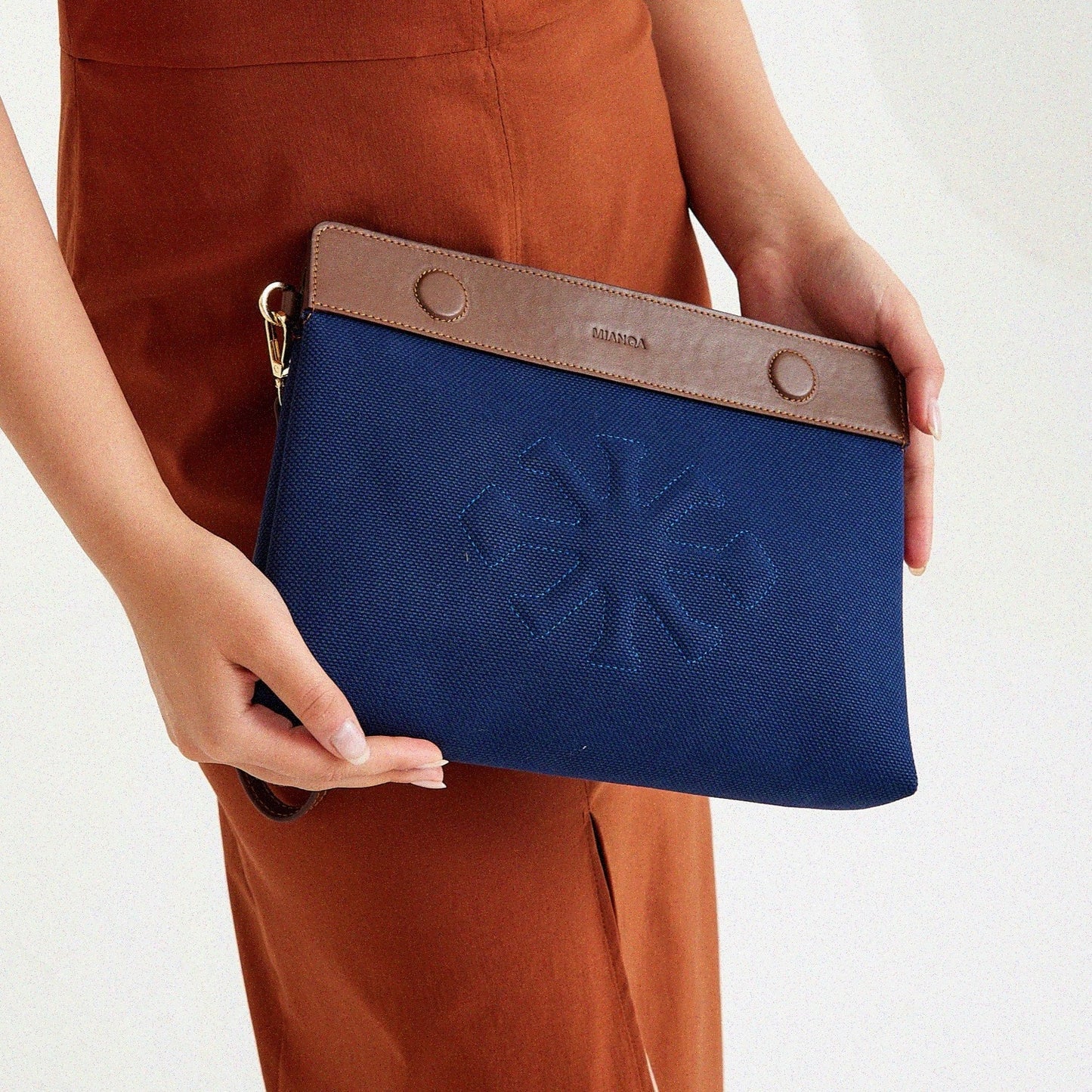 Canvas & Leather Clutch Navy