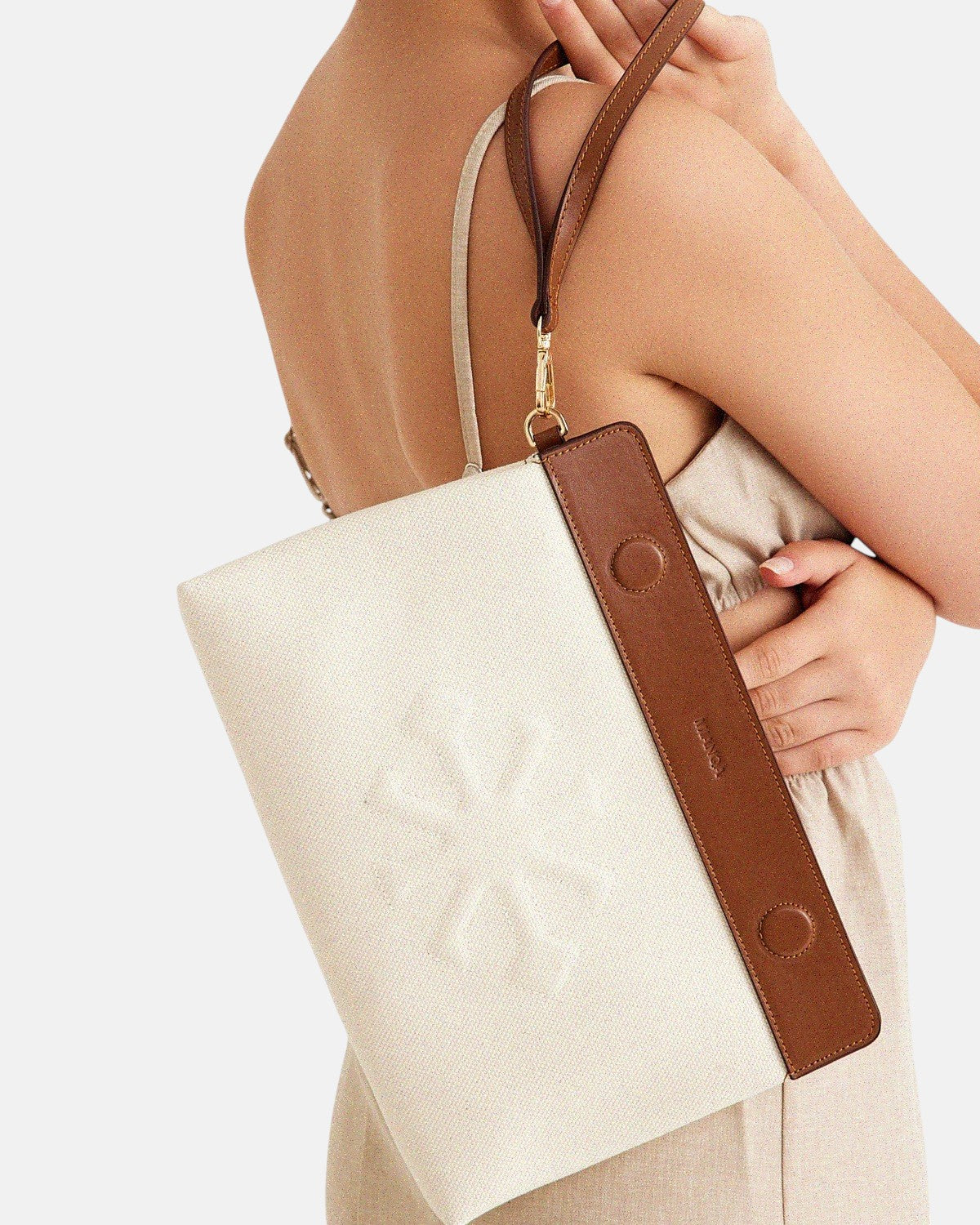 Canvas & Leather Clutch White
