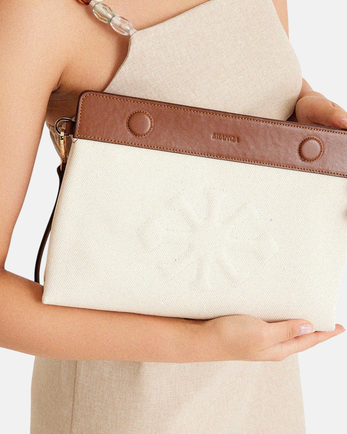 Canvas & Leather Clutch White