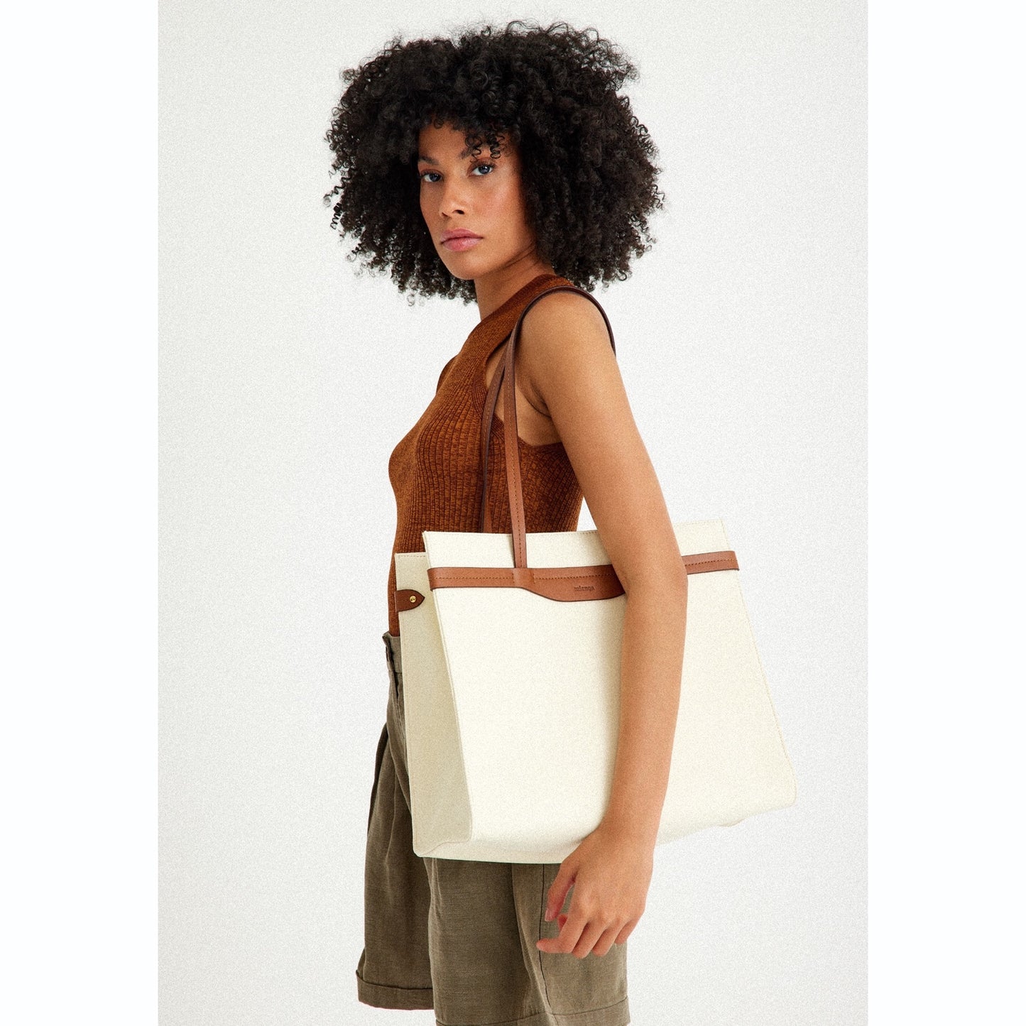 Vegan Apple Leather & Fabric Large Tote White