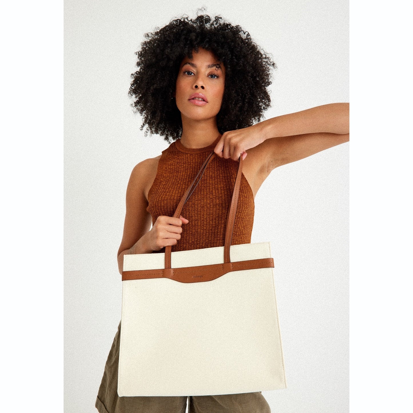 Vegan Apple Leather & Fabric Large Tote White