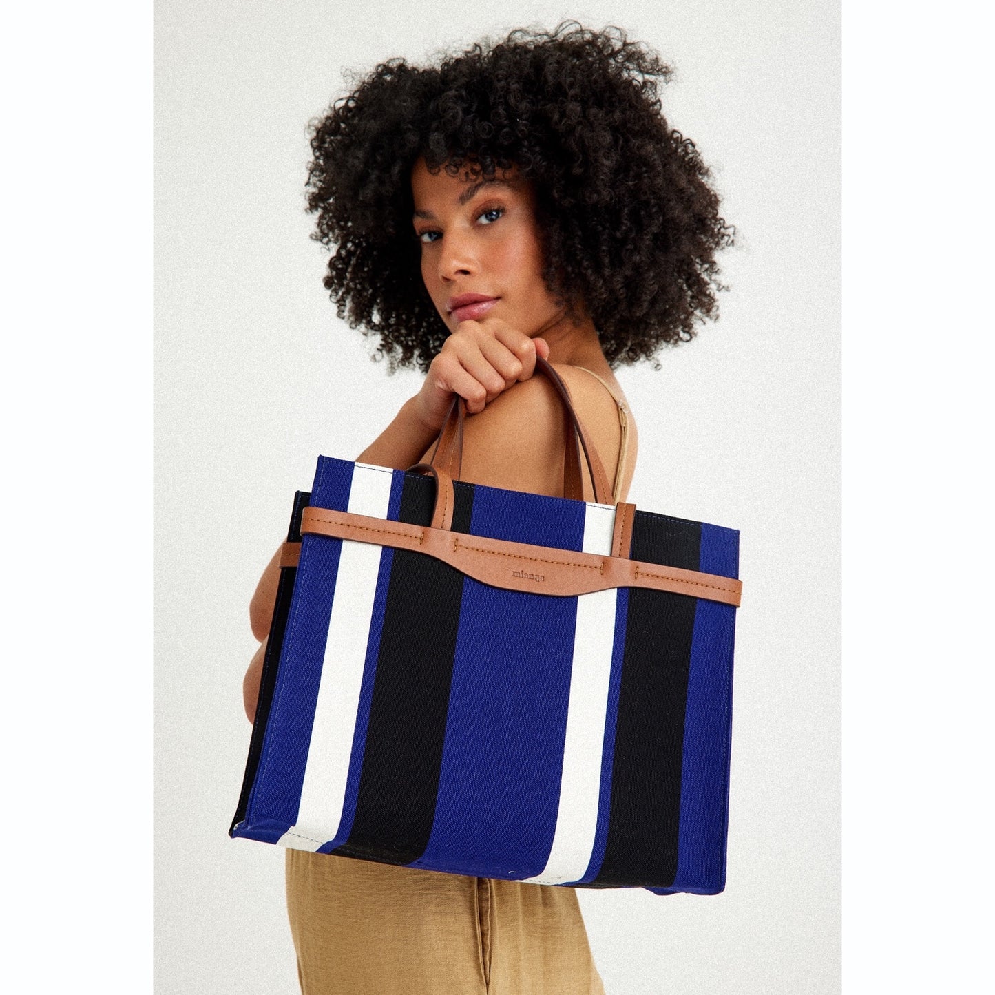 Vegan Apple Leather & Fabric Medium Tote Navy