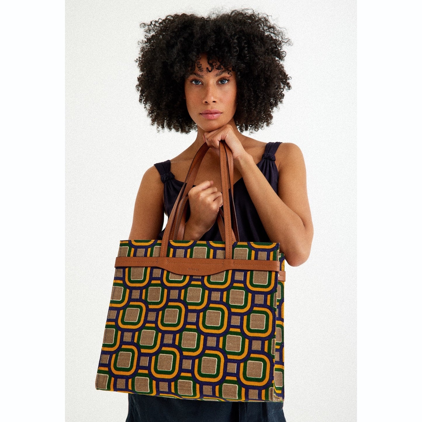 Vegan Apple Leather & Fabric Medium Tote Mixed Color