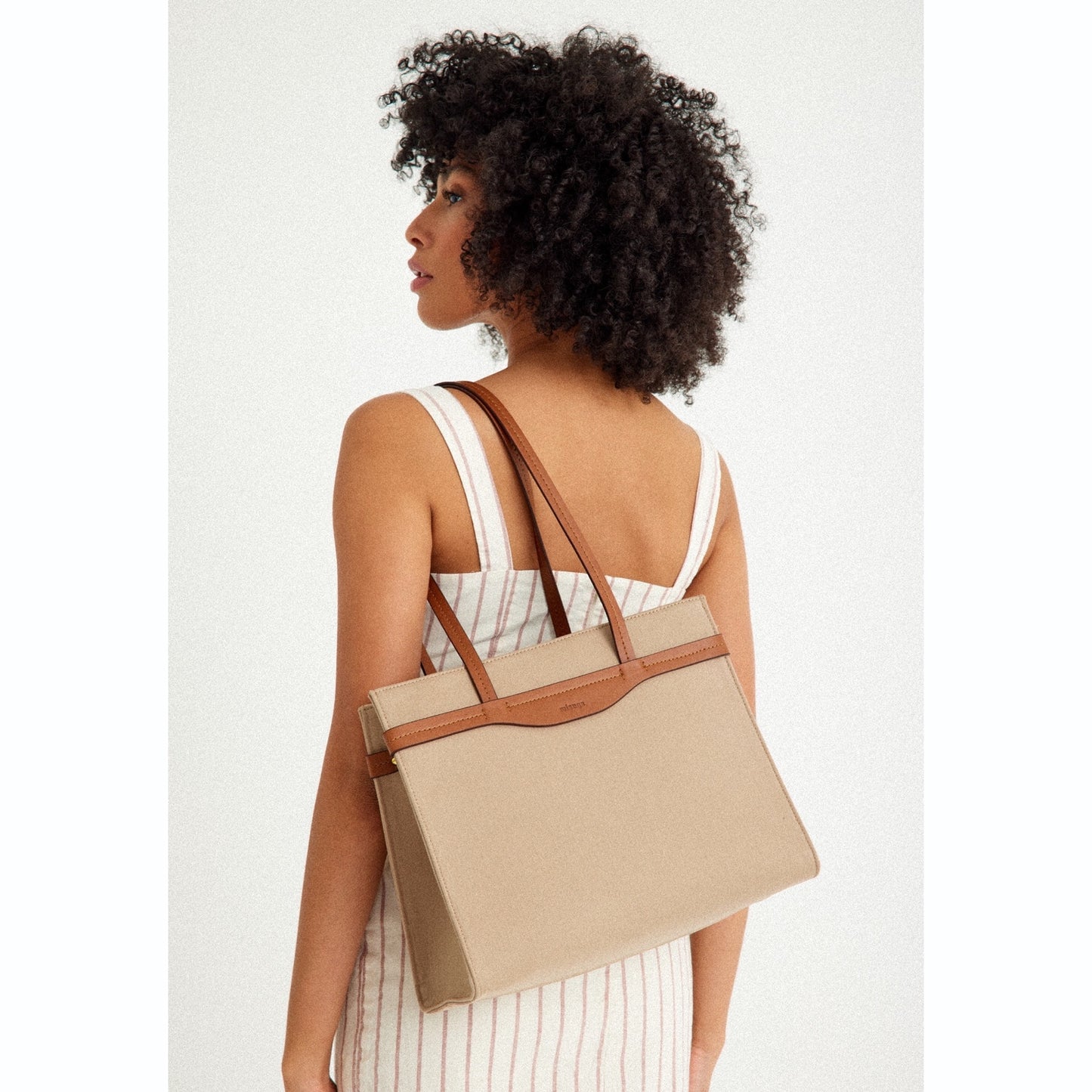 Vegan Apple Leather & Fabric Medium Tote Beige