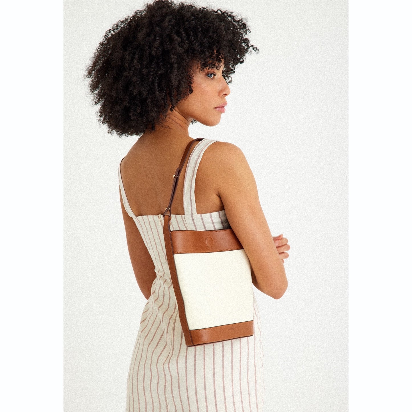 Leather & Fabric Bucket Shoulder & Crossbody Bag White