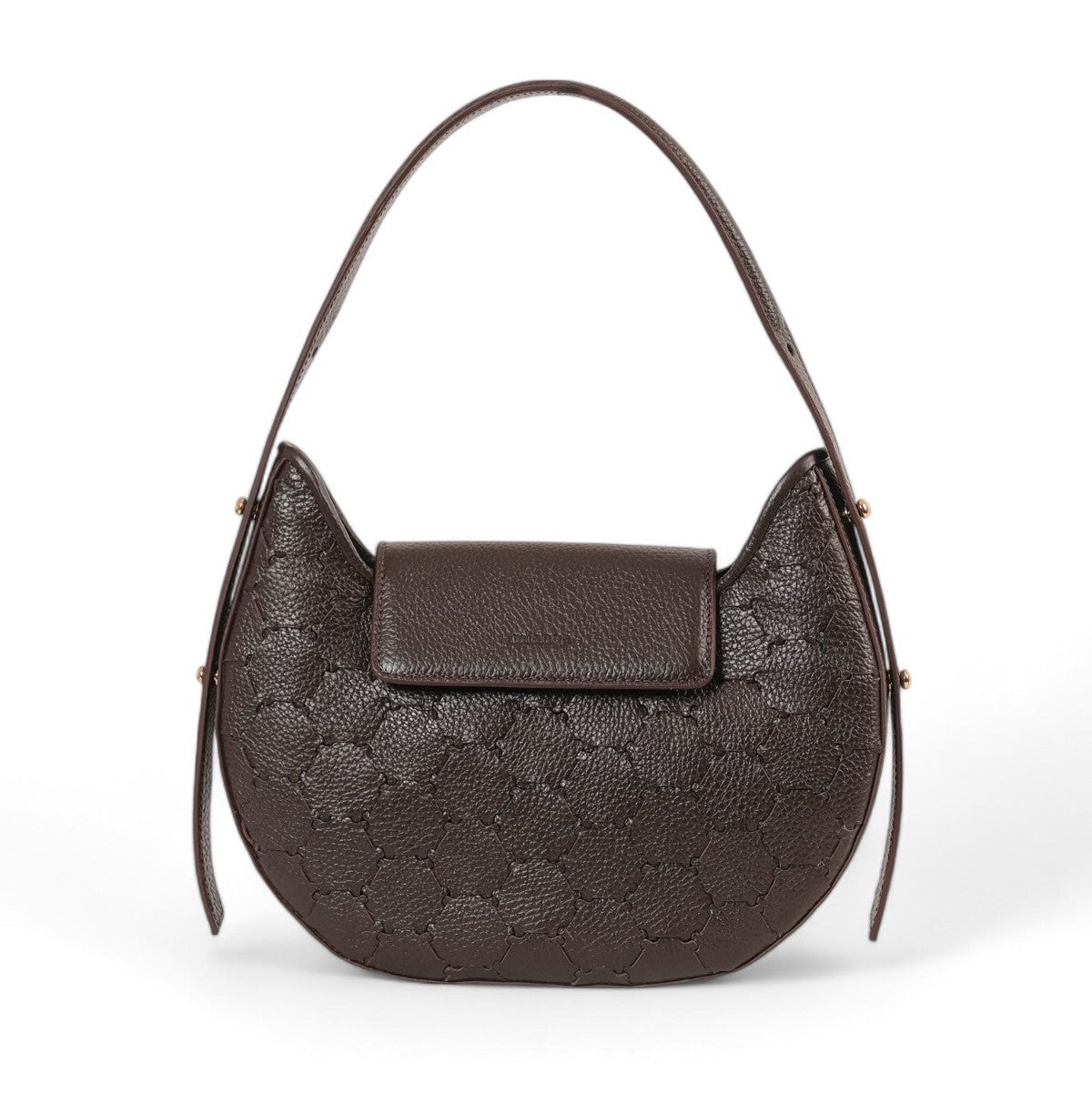 Anqa Woven Leather Moon Crossbody & Shoulder Bag Chocolate Brown