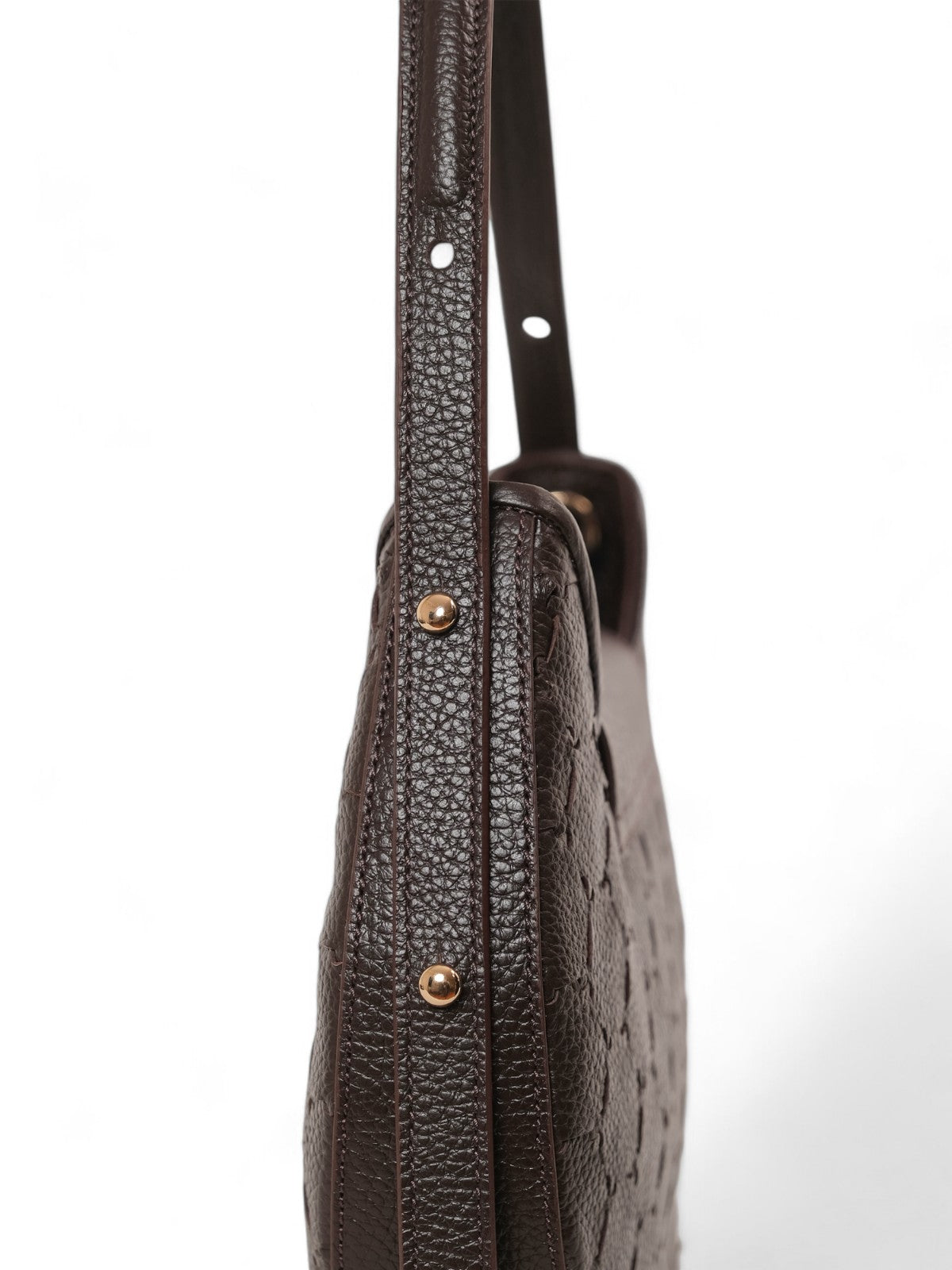 Anqa Woven Leather Moon Crossbody & Shoulder Bag Chocolate Brown