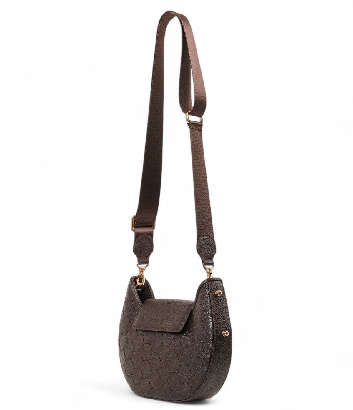 Anqa Woven Leather Moon Crossbody & Shoulder Bag Chocolate Brown