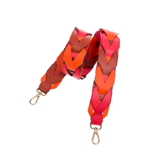Woven Leather Shoulder Strap Red Orange