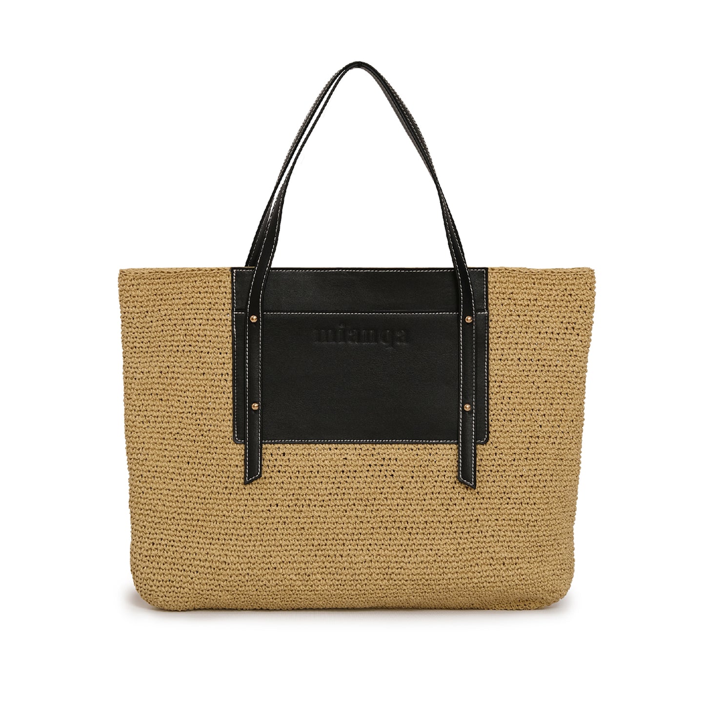 Vegan Bio-Leather & Handwoven Raffia Tote Bag Black