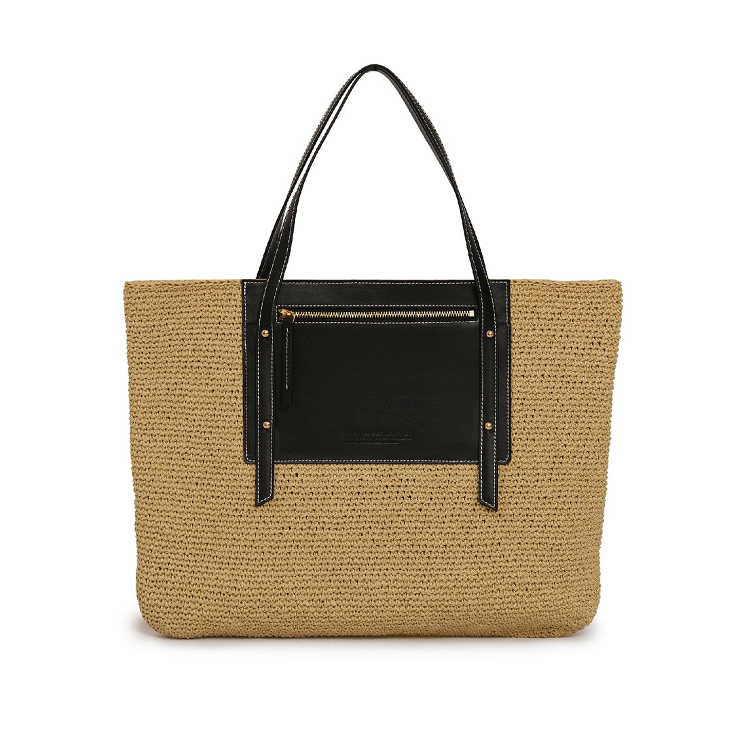 Vegan Bio-Leather & Handwoven Raffia Tote Bag Black
