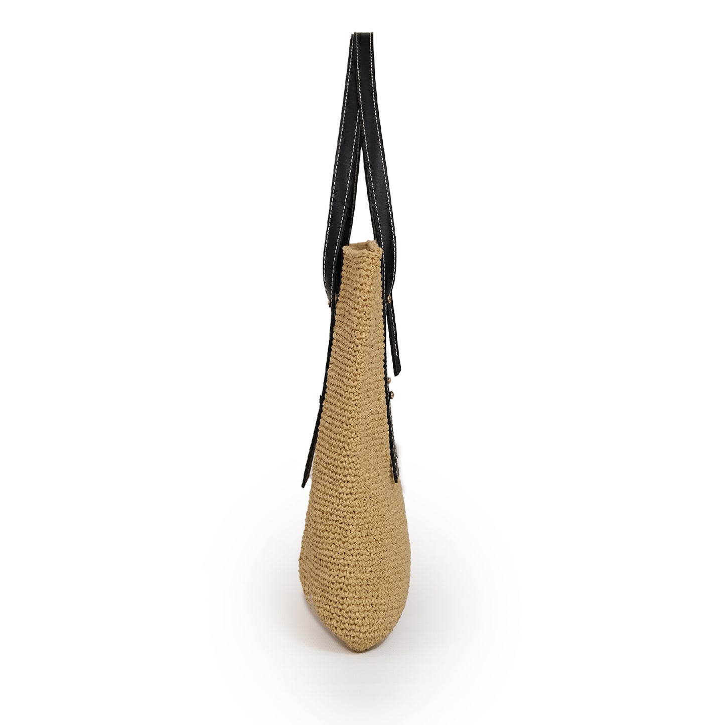 Vegan Bio-Leather & Handwoven Raffia Tote Bag Black