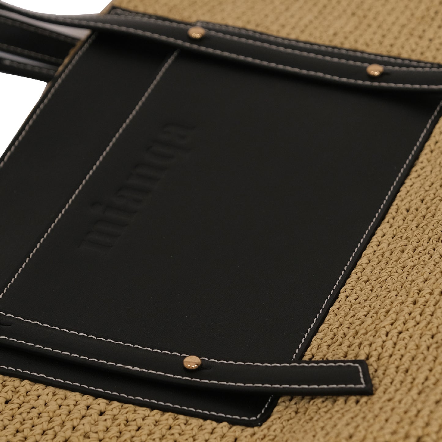 Vegan Bio-Leather & Handwoven Raffia Tote Bag Black