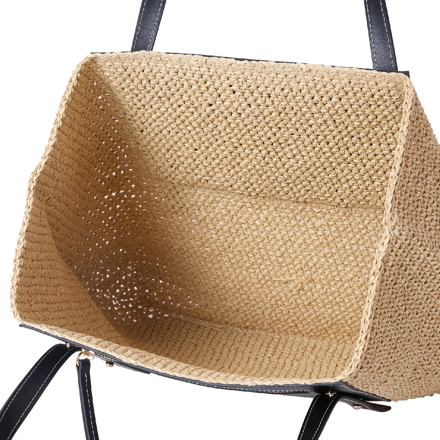 Vegan Bio-Leather & Handwoven Raffia Tote Bag Black
