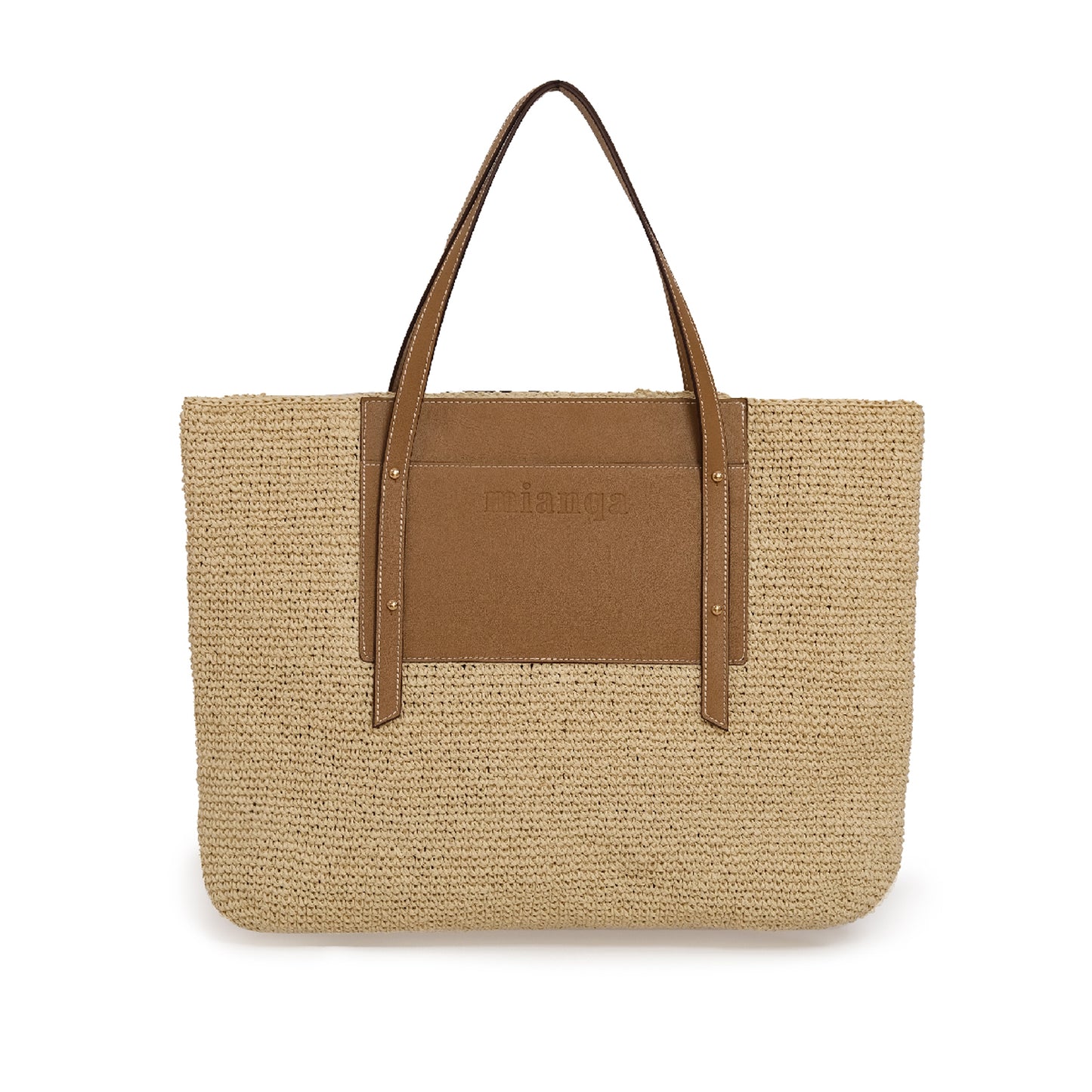 Vegan Bio-Leather & Handwoven Raffia Tote Bag Tan