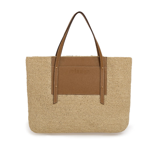 Vegan Bio-Leather & Handwoven Raffia Tote Bag Tan