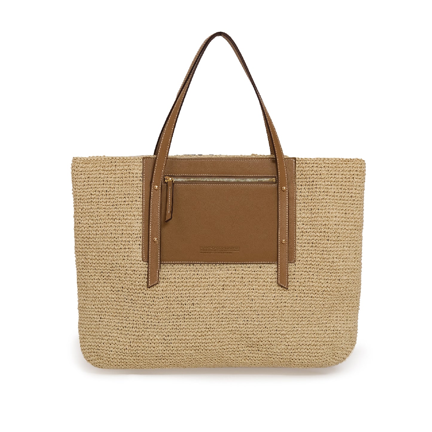 Vegan Bio-Leather & Handwoven Raffia Tote Bag Tan