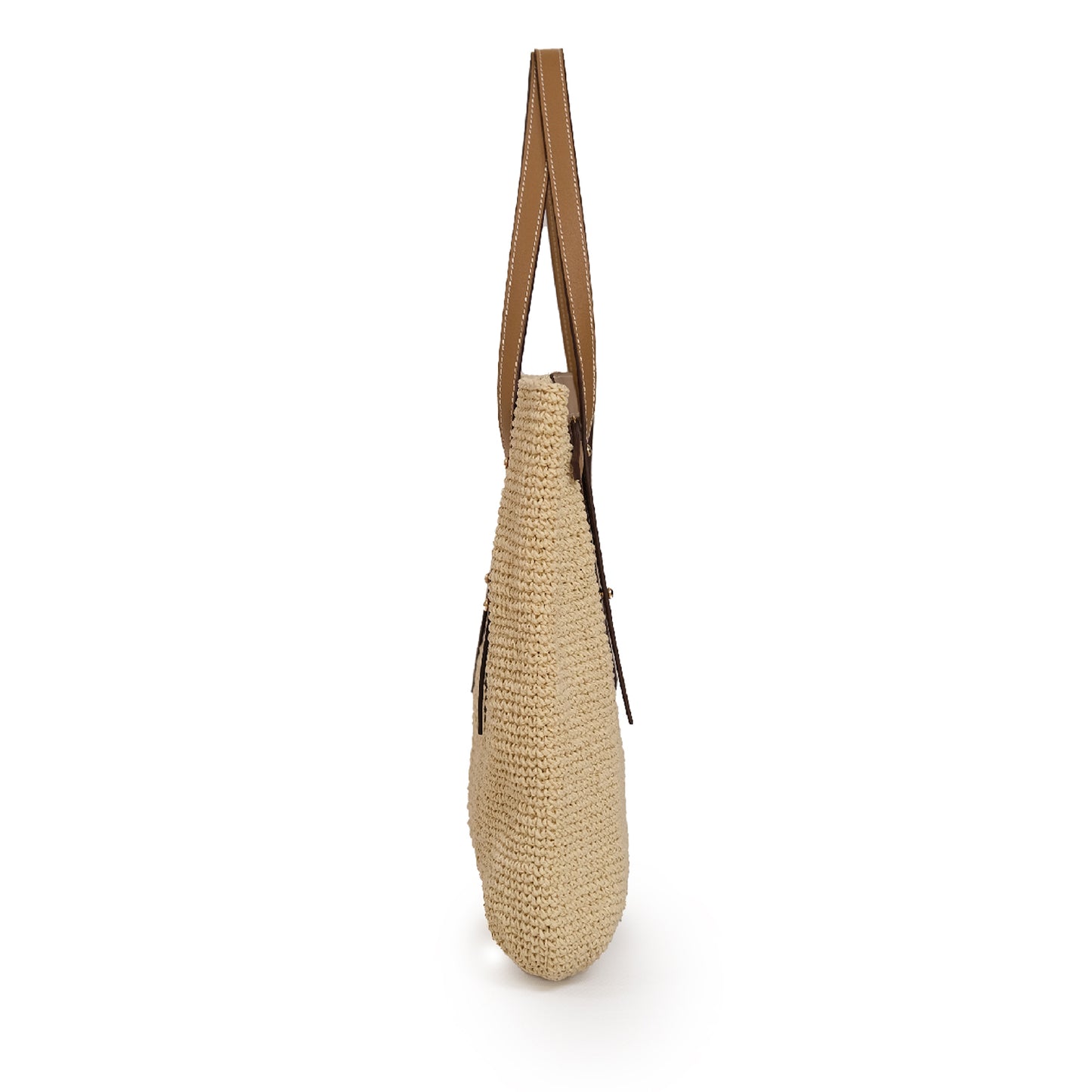 Vegan Bio-Leather & Handwoven Raffia Tote Bag Tan