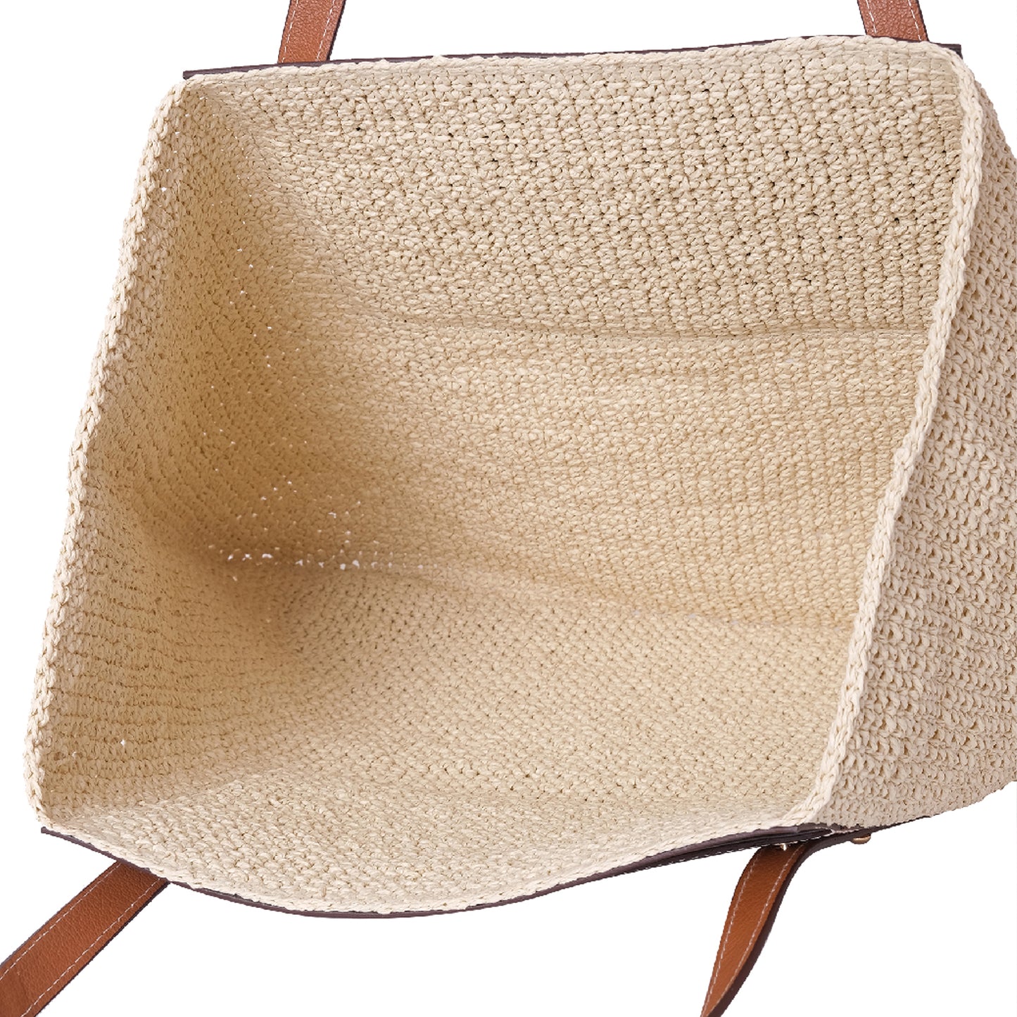 Vegan Bio-Leather & Handwoven Raffia Tote Bag Tan