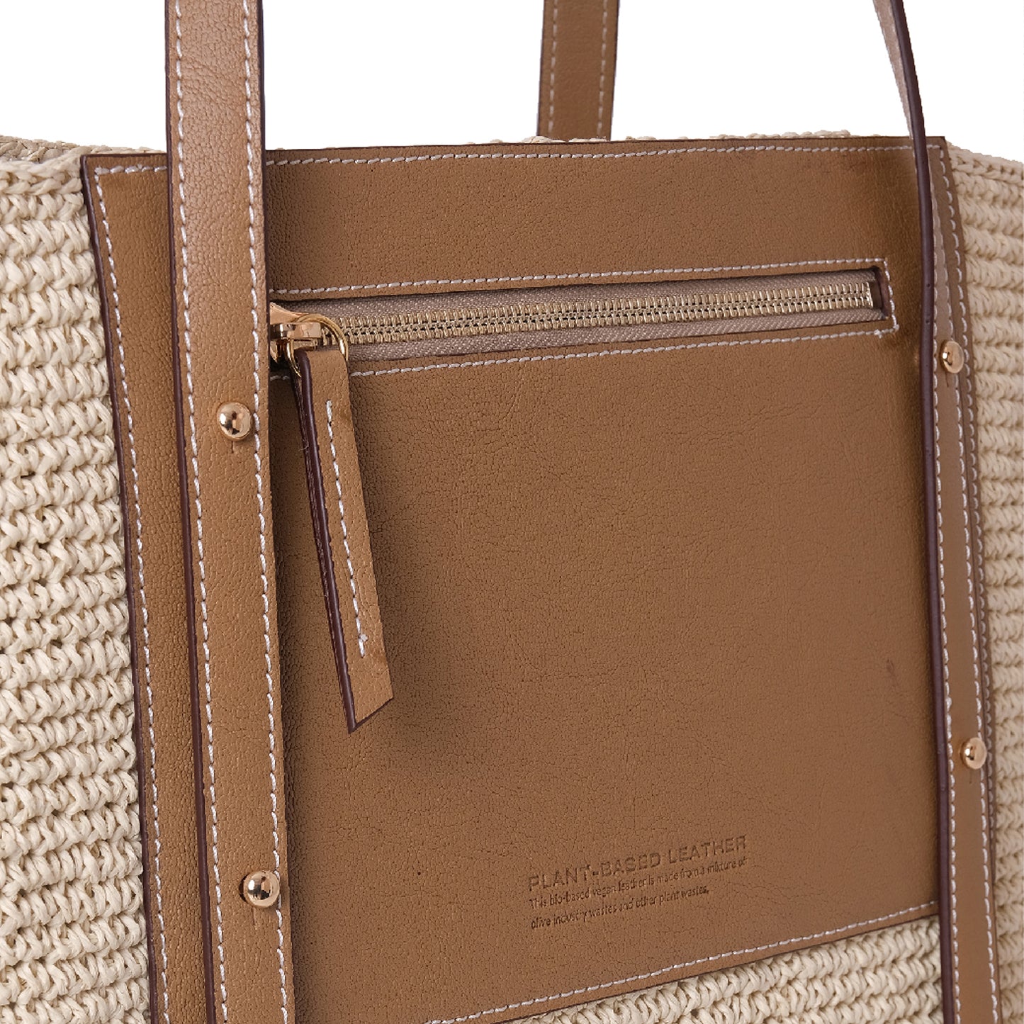 Vegan Bio-Leather & Handwoven Raffia Tote Bag Tan