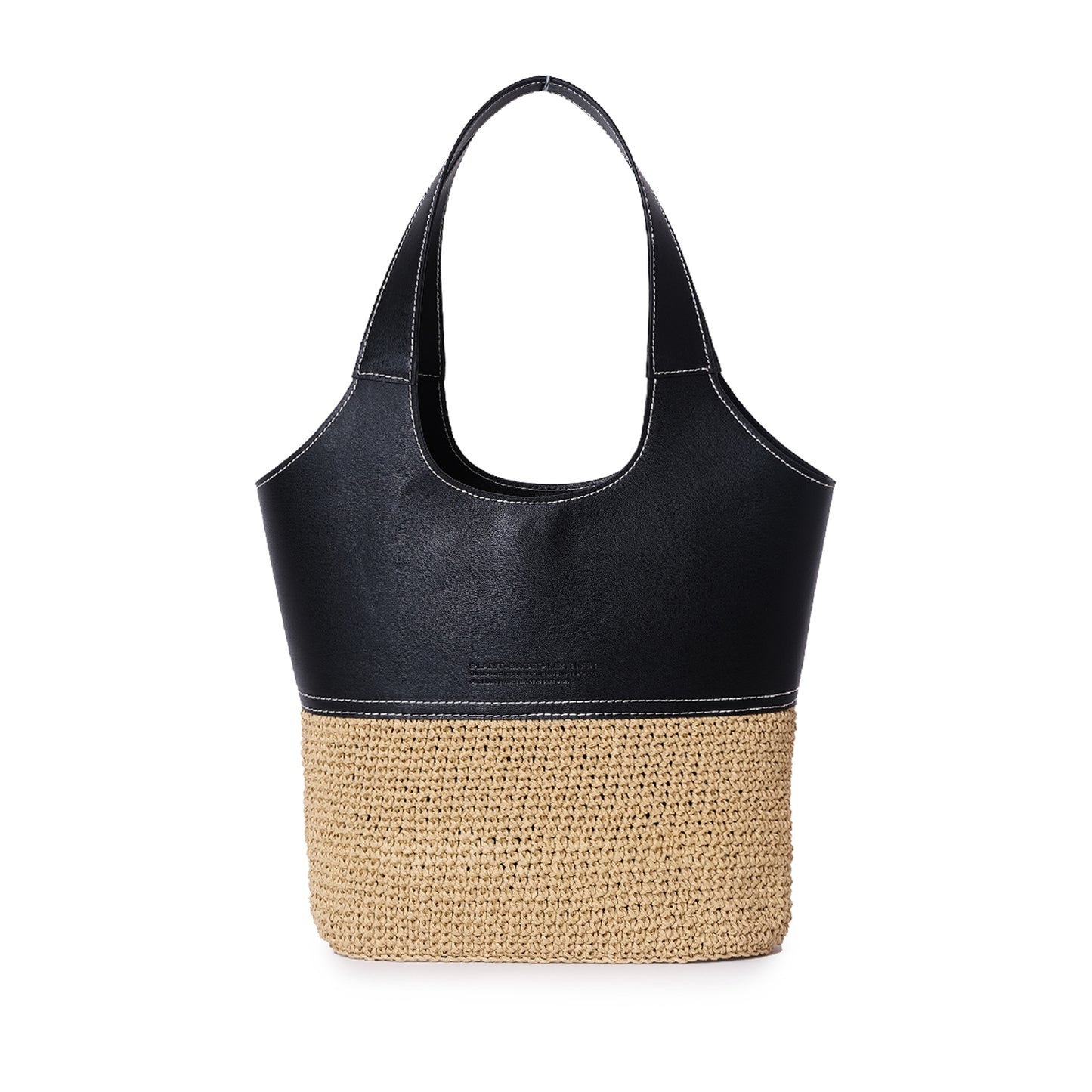 Vegan Bio-Leather & Handwoven Raffia Shoulder Bag Black