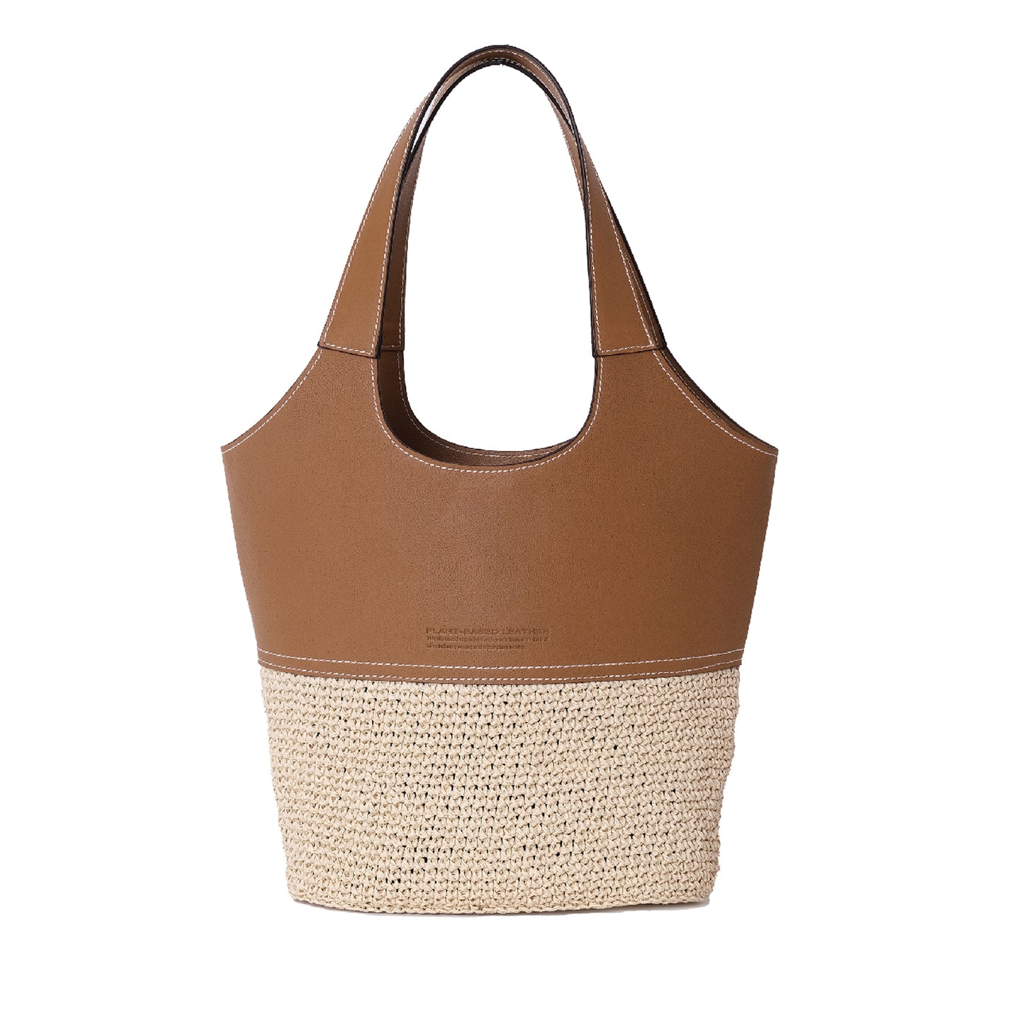 Leather & Handwoven Raffia Shoulder Bag Tan