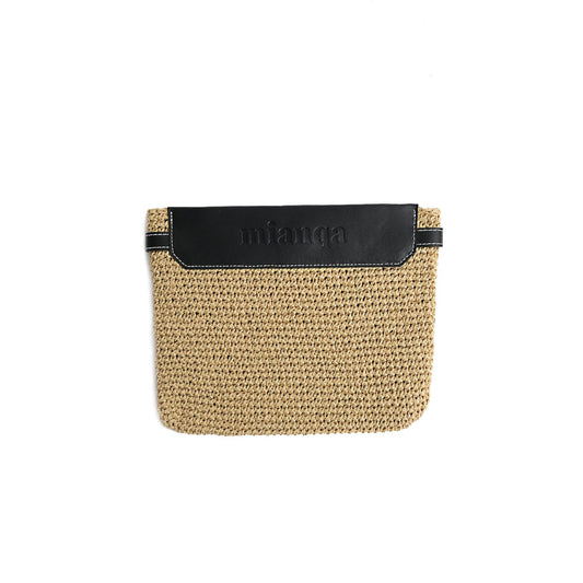 Vegan Bio-Leather & Handwoven Raffia Clutch Black