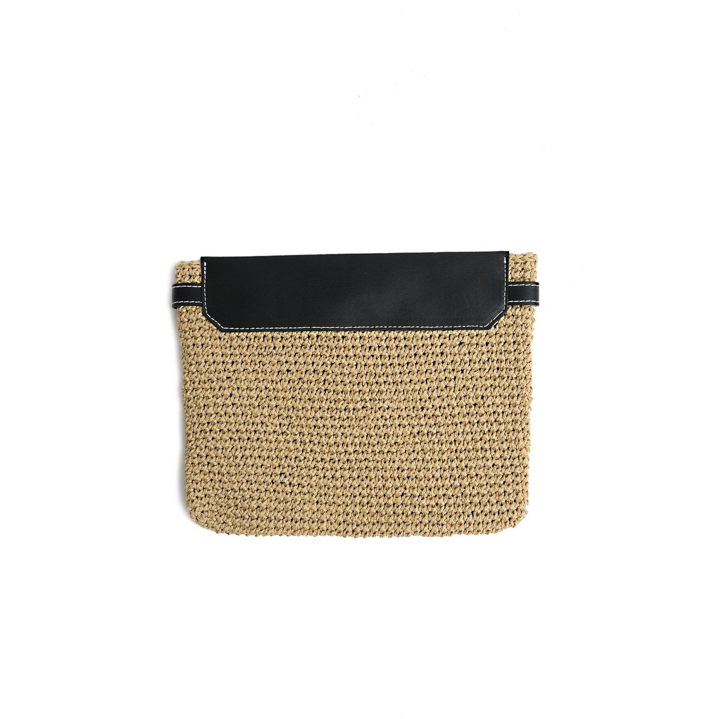 Vegan Bio-Leather & Handwoven Raffia Clutch Black