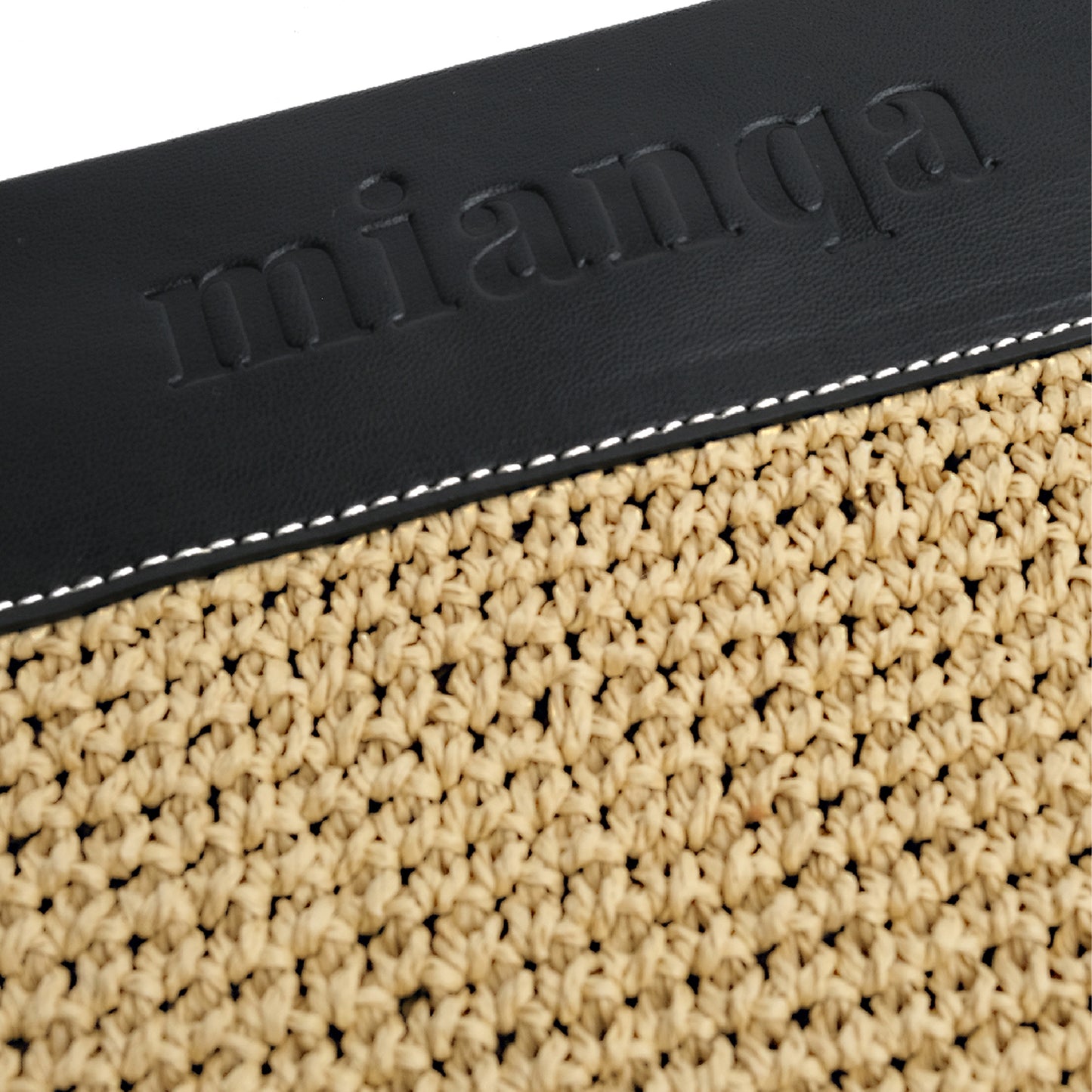 Vegan Bio-Leather & Handwoven Raffia Clutch Black