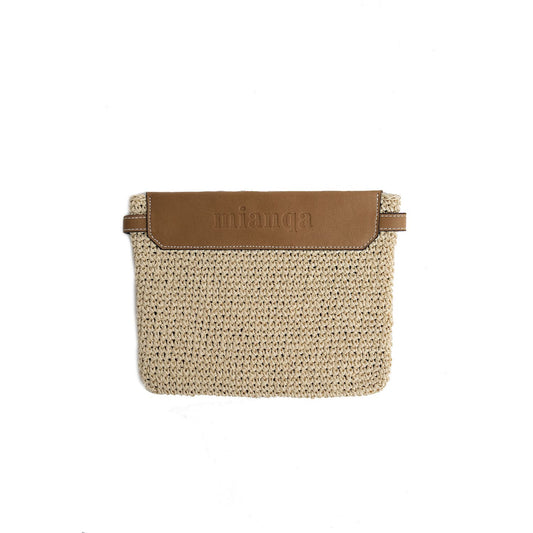 Vegan Bio-Leather & Handwoven Raffia Clutch Tan