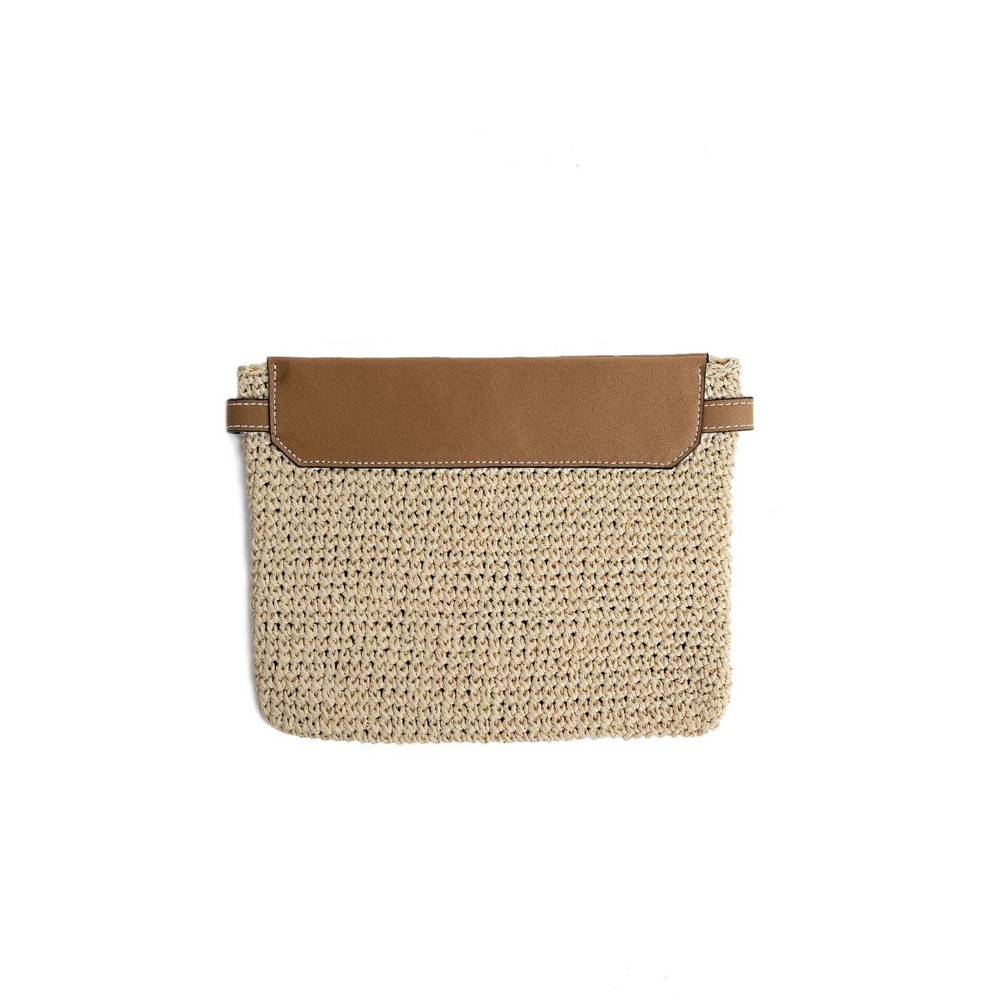 Vegan Bio-Leather & Handwoven Raffia Clutch Tan