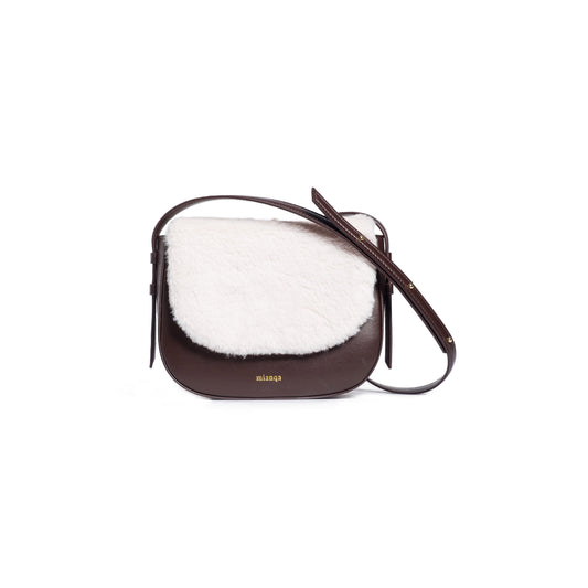GALA Vegan Apple Leather Faux Fur Crossbody Bag White/Brown