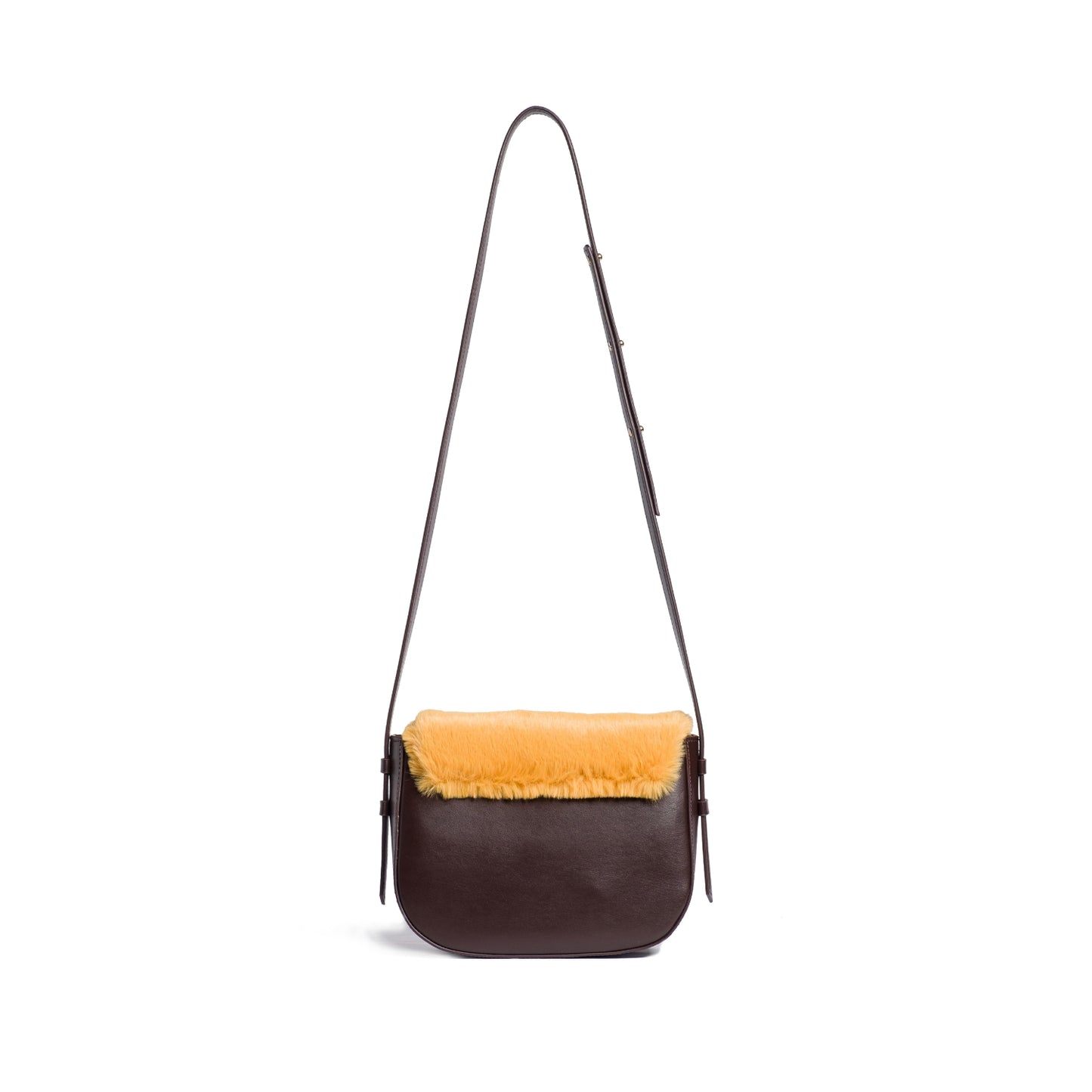 GALA Vegan Apple Leather Faux Fur Crossbody Bag Yellow/Brown