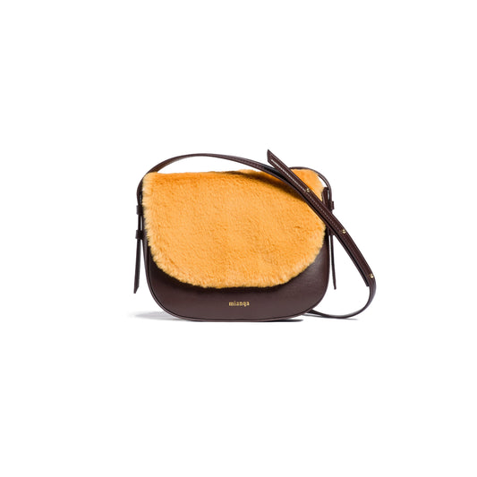 GALA Vegan Apple Leather Faux Fur Crossbody Bag Yellow/Brown