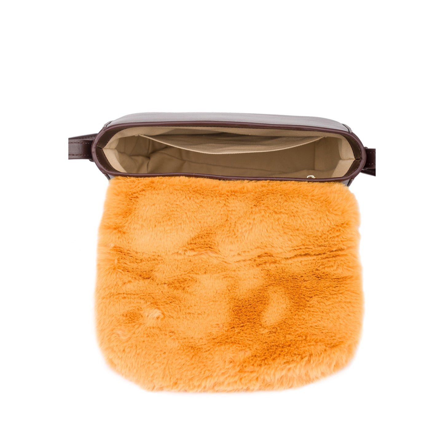 GALA Vegan Apple Leather Faux Fur Crossbody Bag Yellow/Brown