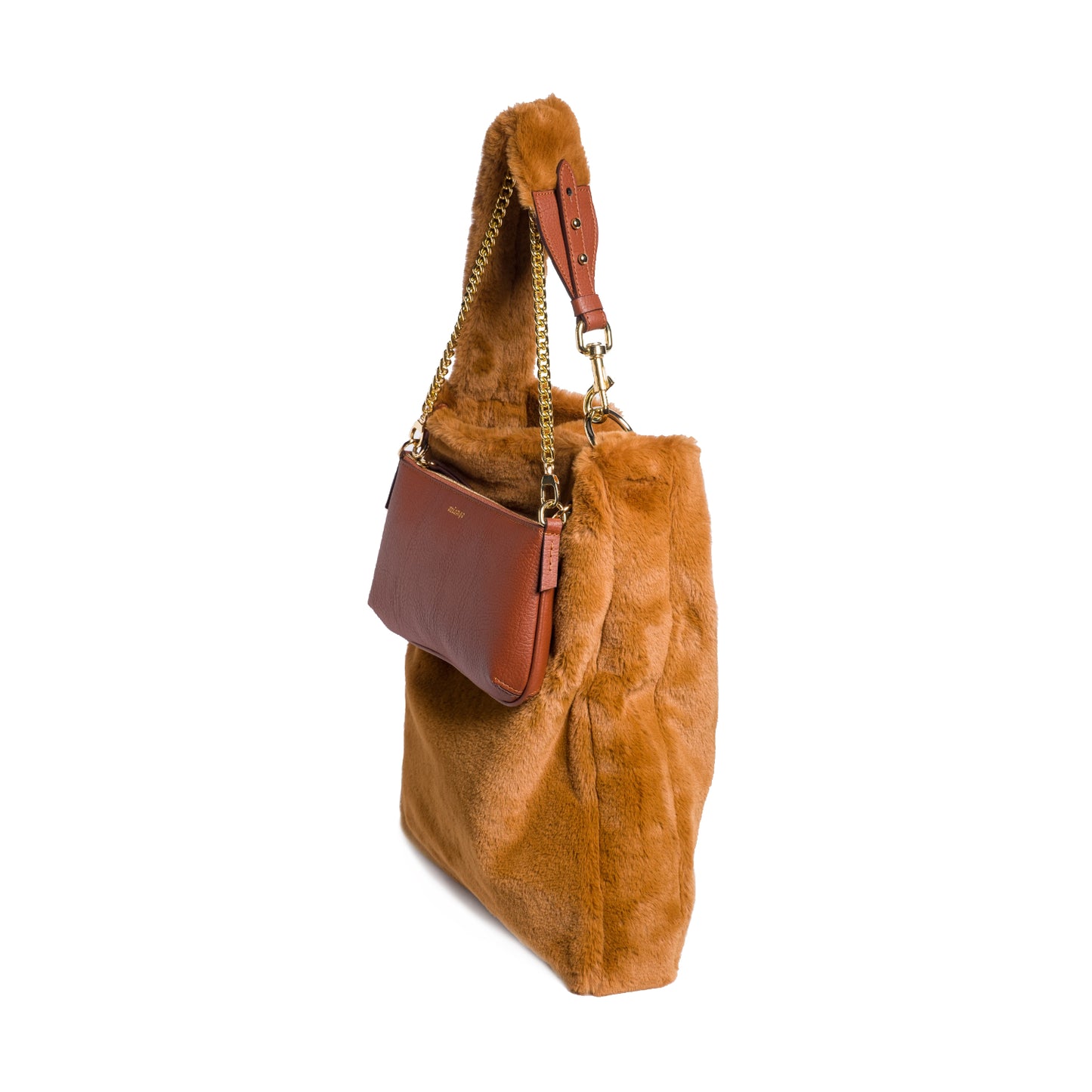 AMBRIOSA Vegan Apple Leather Faux Fur Shoulder Bag