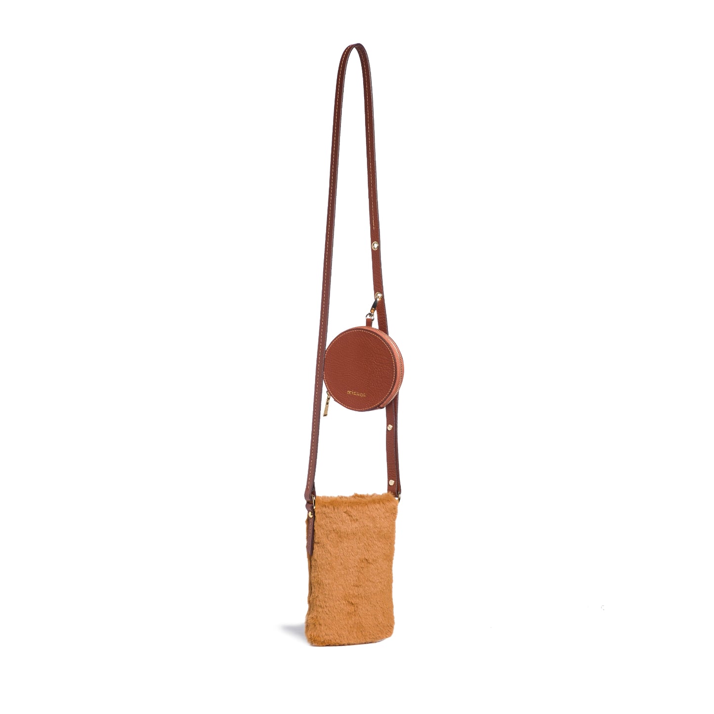 FUJI Vegan Apple Leather Faux Fur Phone Bag Tan